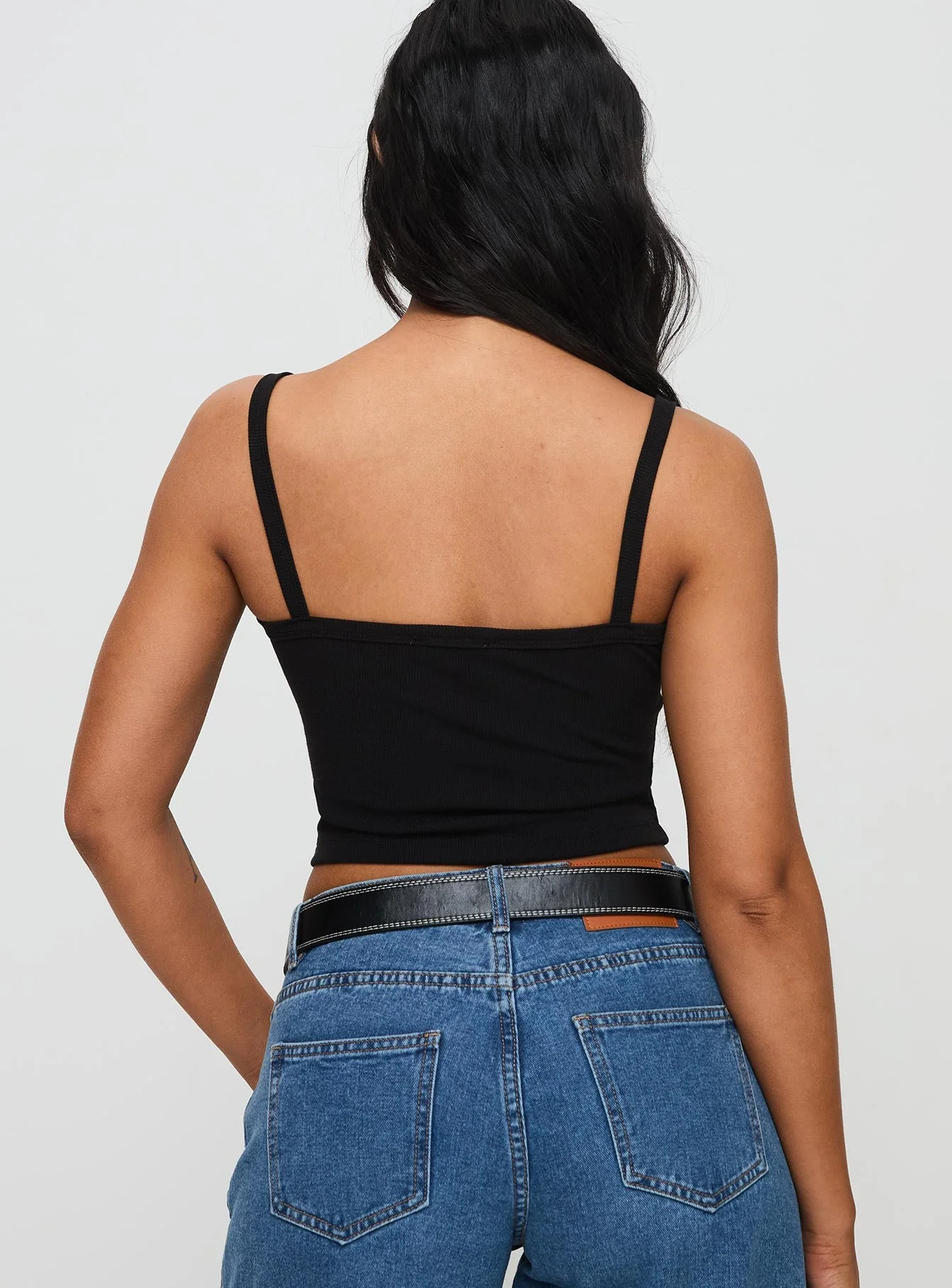 Essentials Ruched Rib Cami Top Black - Image 5