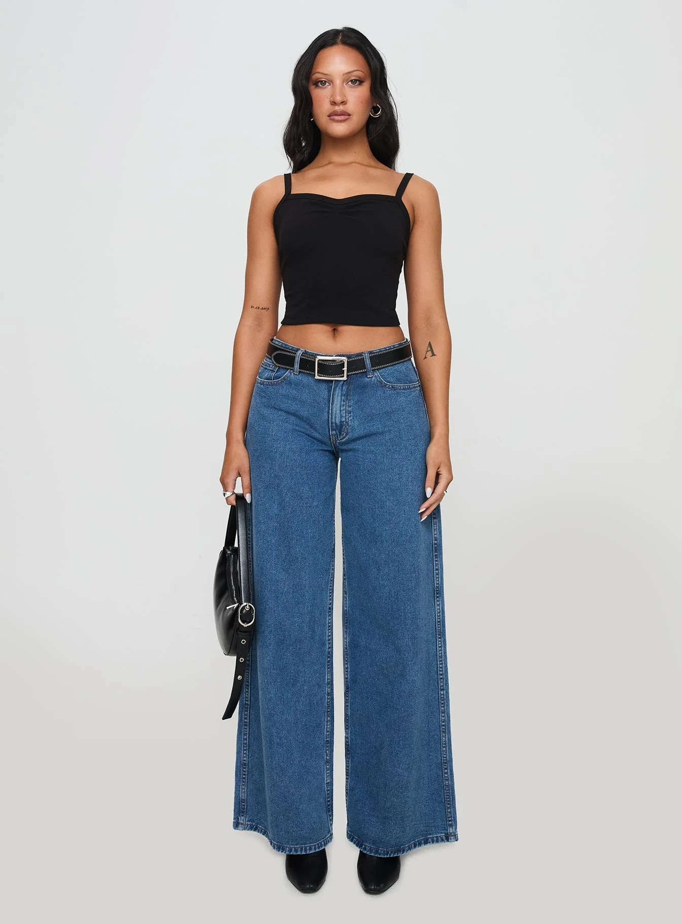 Essentials Ruched Rib Cami Top Black - Image 7