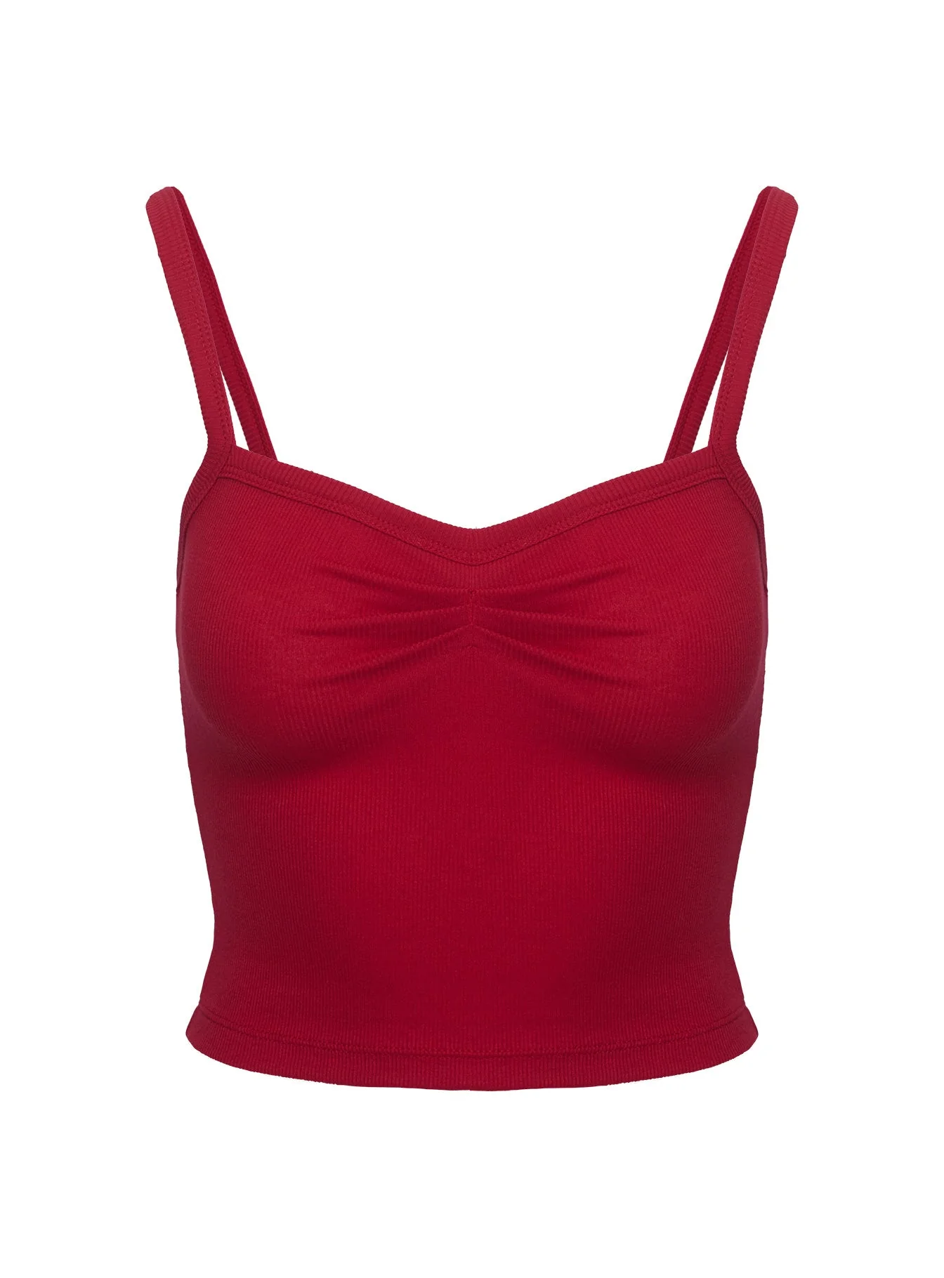 Essentials Ruched Rib Cami Top Red - Image 10
