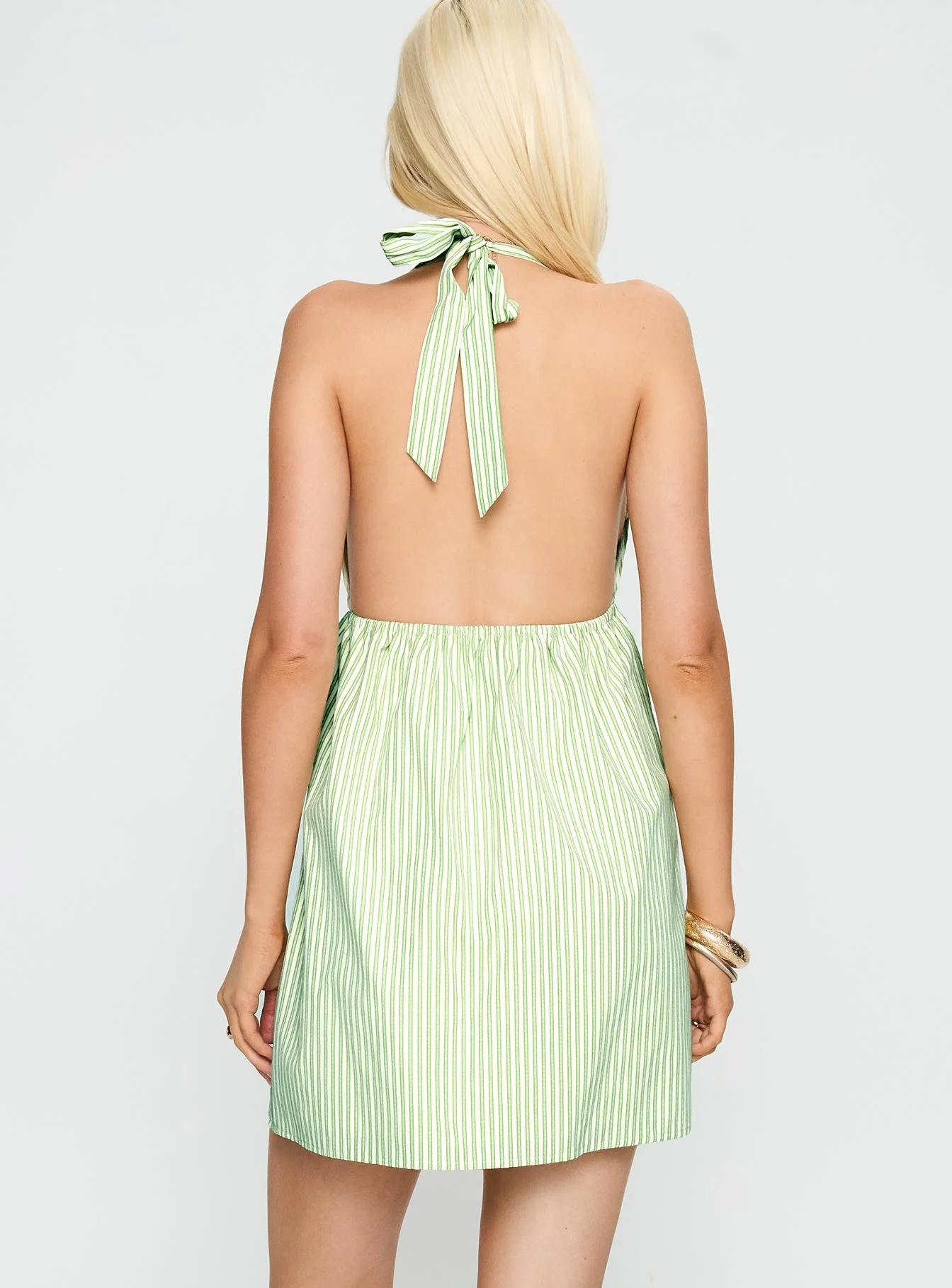 Estefani Halter Mini Dress Green Stripe - Image 5