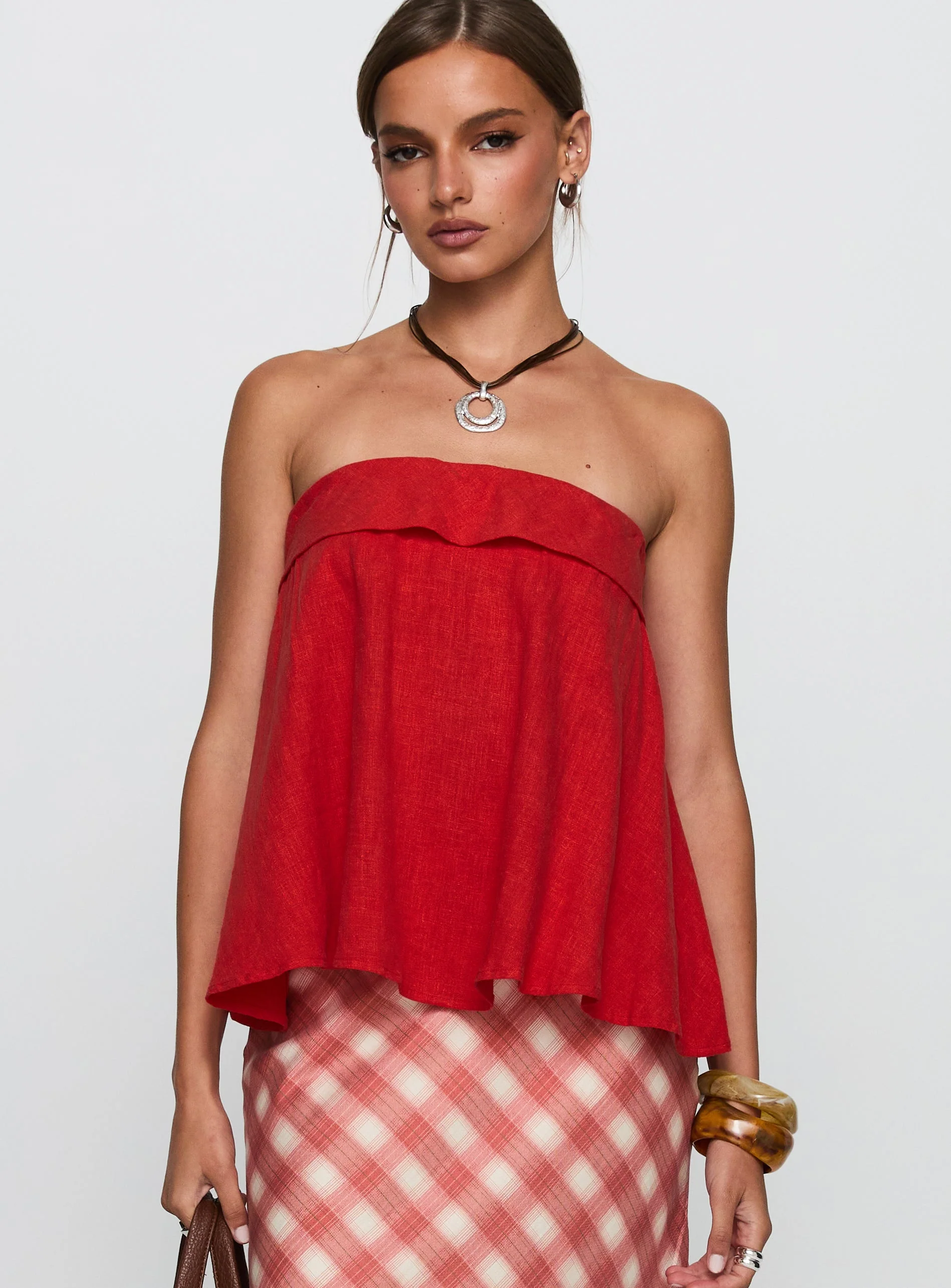 Ethel Strapless Linen Top Red - Image 2