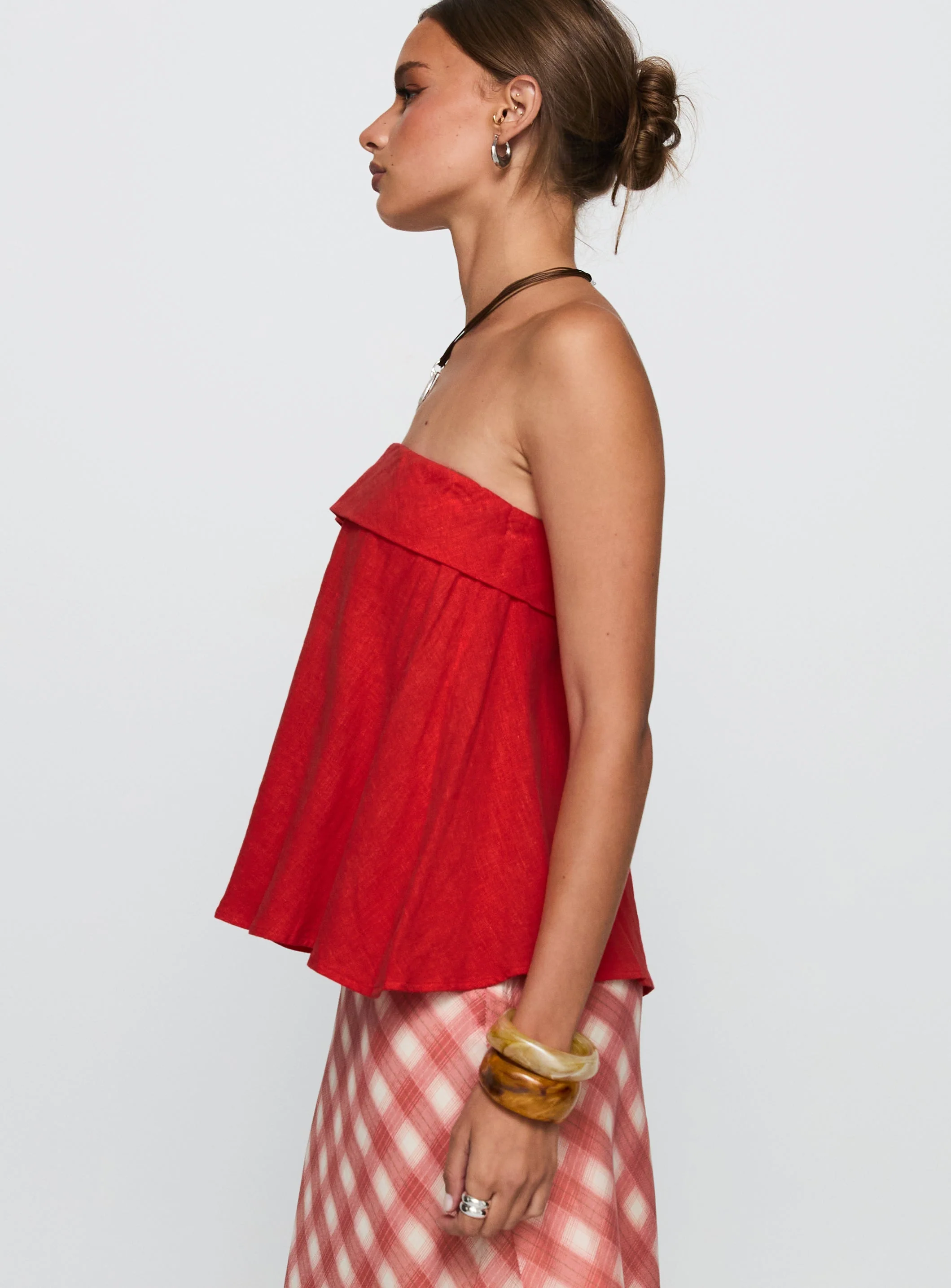 Ethel Strapless Linen Top Red - Image 4