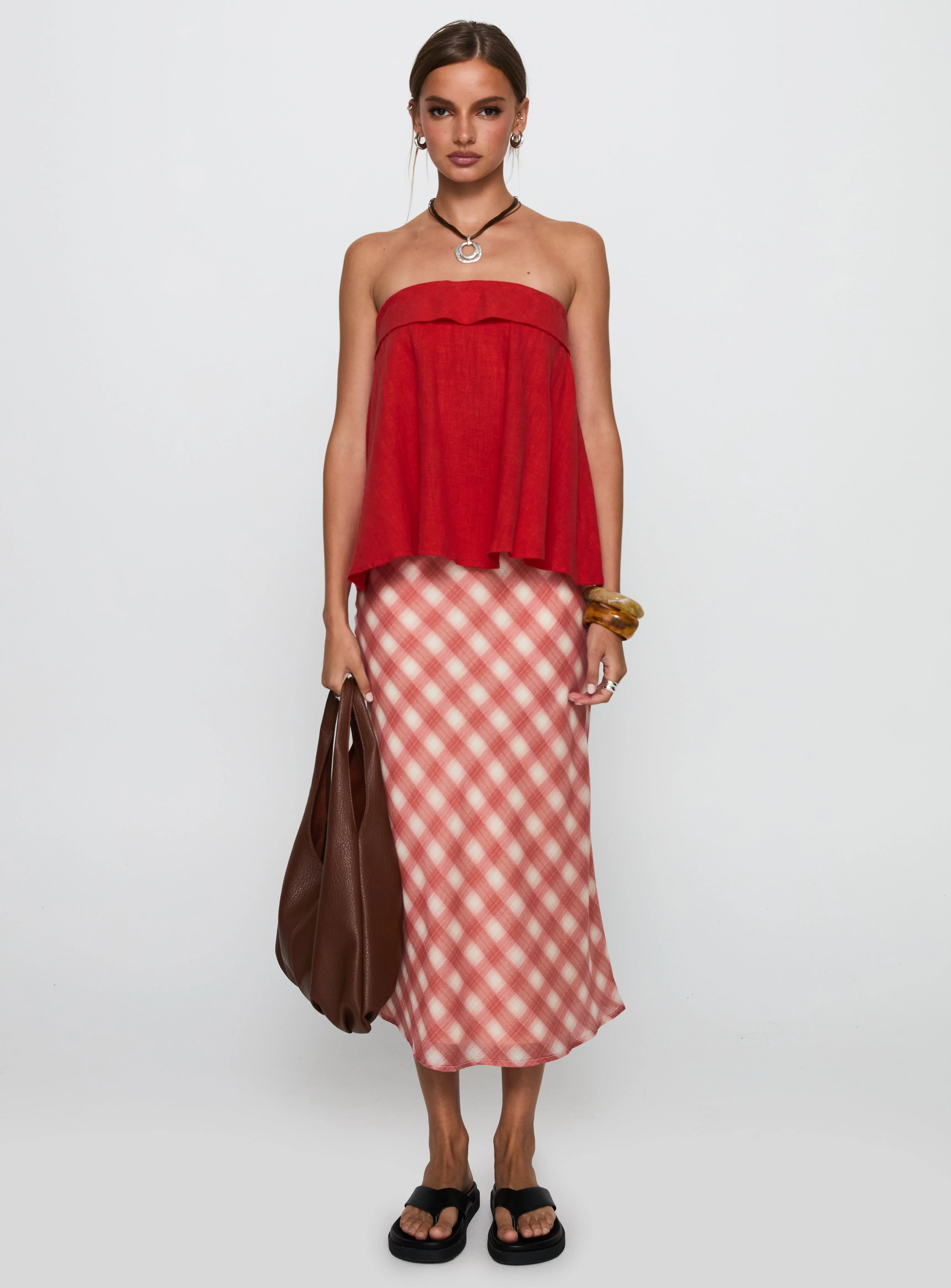 Ethel Strapless Linen Top Red - Image 7