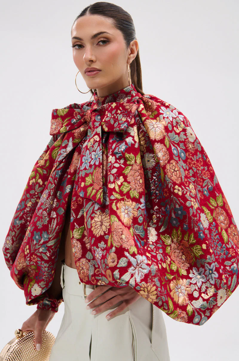 ETHEREAL FLORAL PUFF SLEEVE BROCADE TOP - Image 2