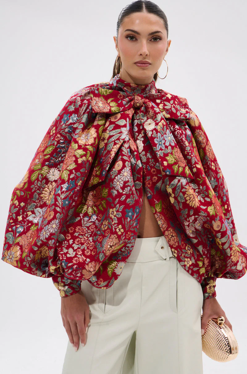 ETHEREAL FLORAL PUFF SLEEVE BROCADE TOP - Image 3