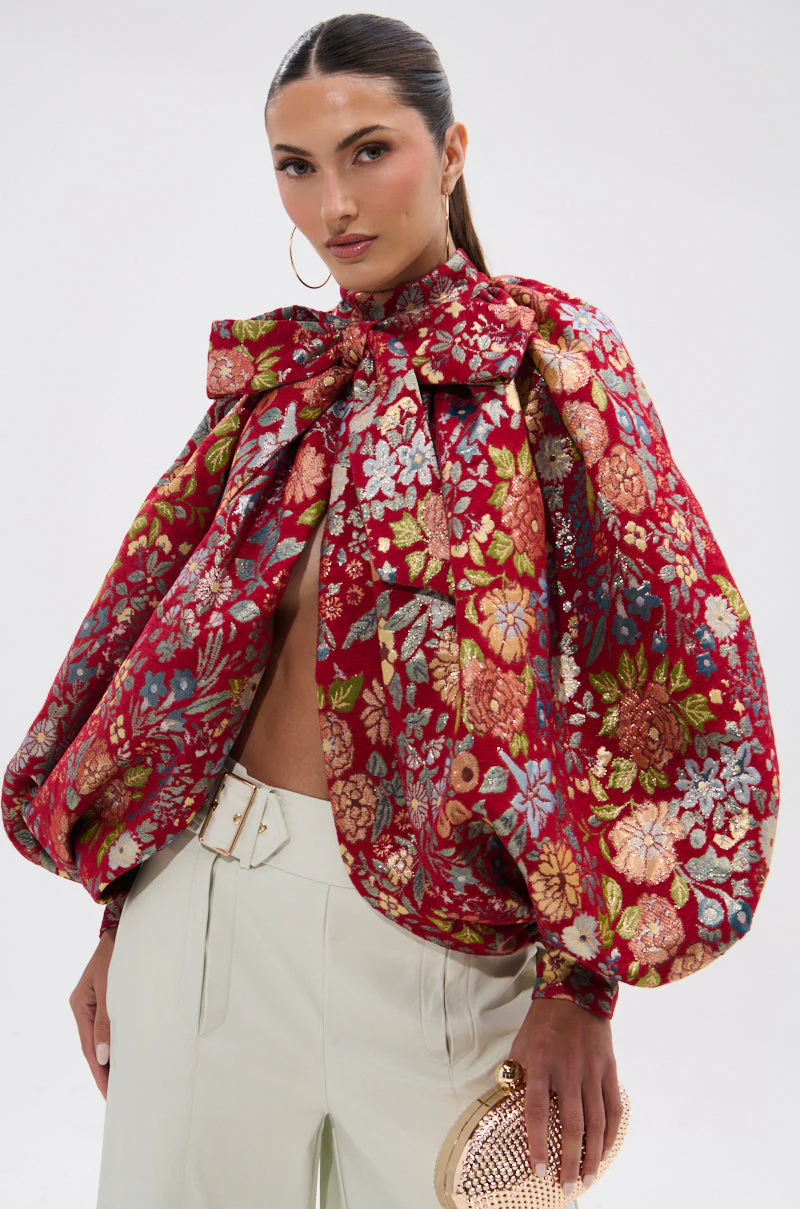 ETHEREAL FLORAL PUFF SLEEVE BROCADE TOP - Image 4