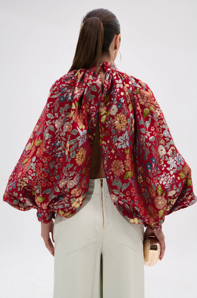 ETHEREAL FLORAL PUFF SLEEVE BROCADE TOP - Image 7