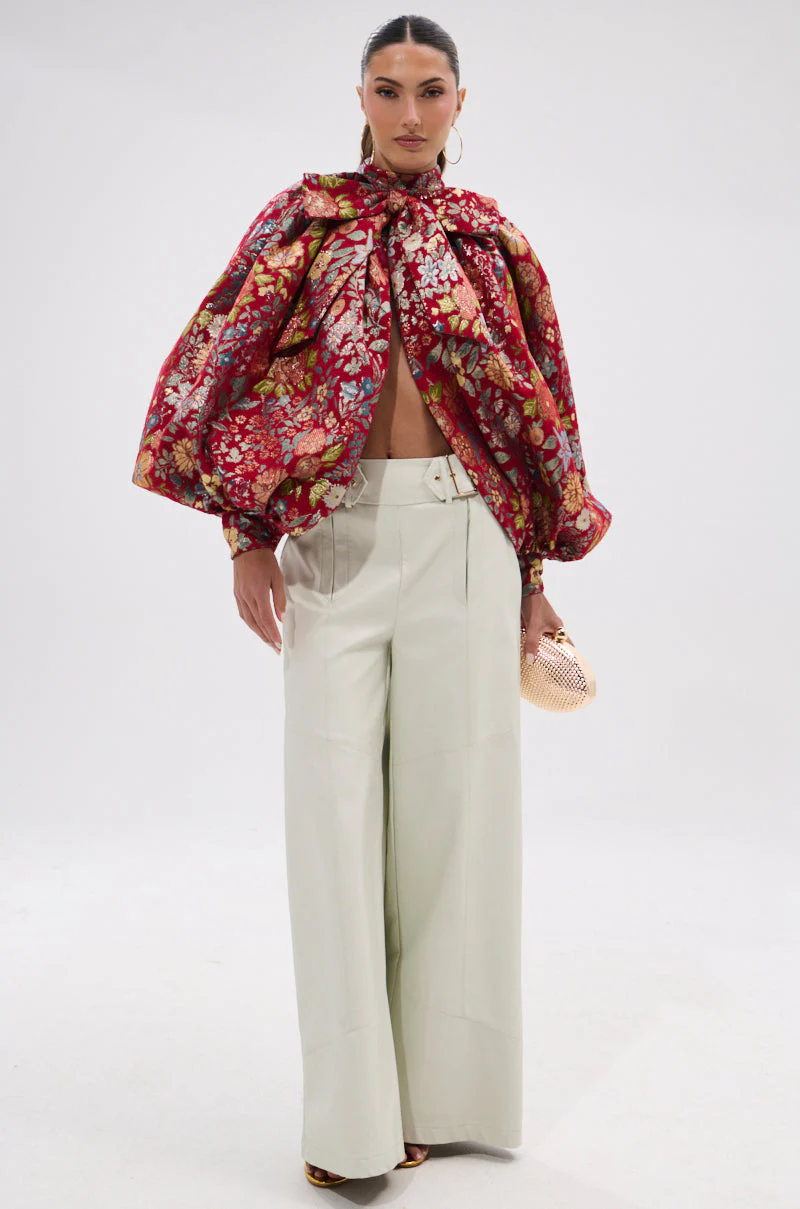 ETHEREAL FLORAL PUFF SLEEVE BROCADE TOP - Image 9