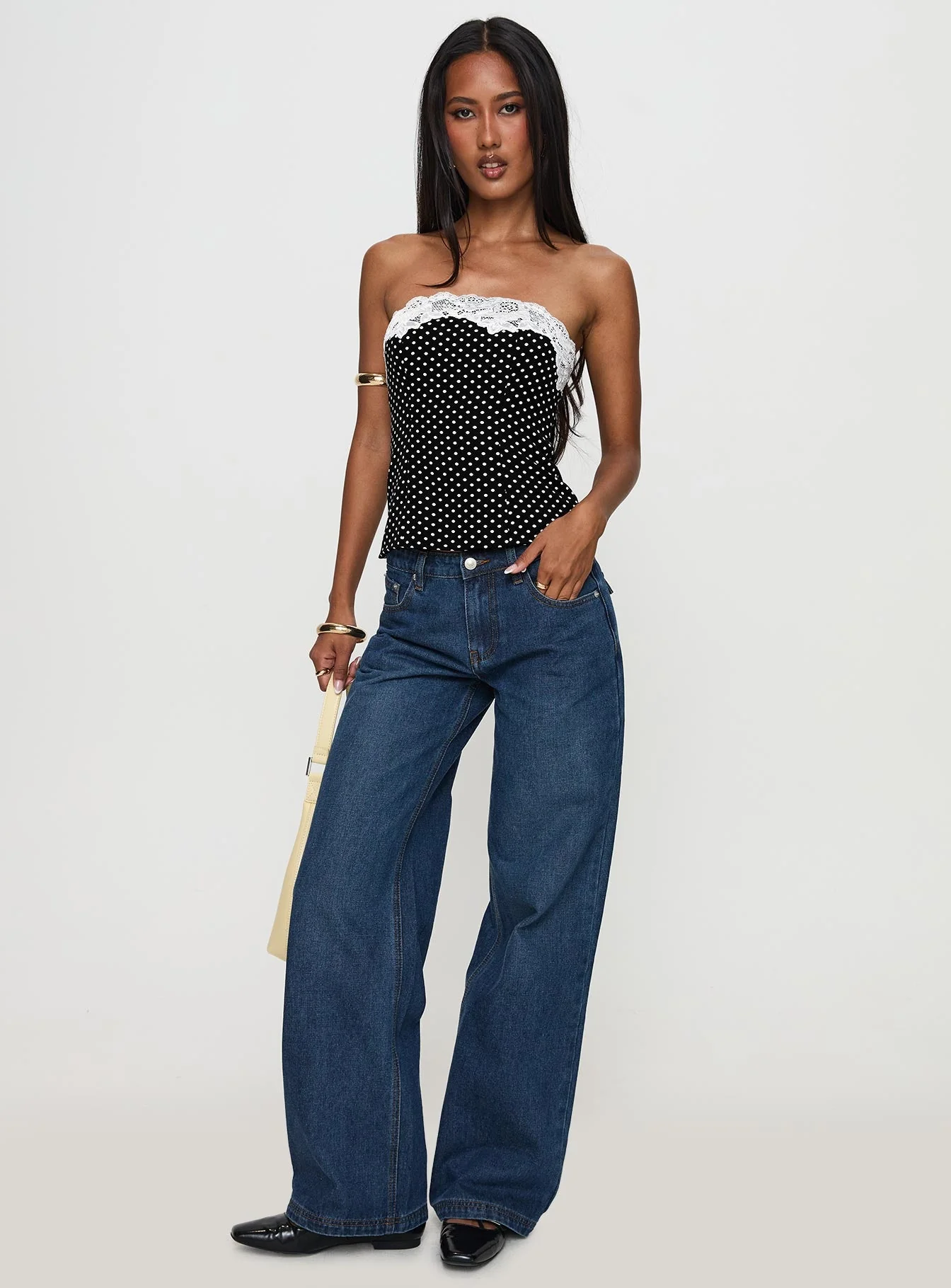 Ettore Lace Trim Strapless Top Black Polka - Image 3