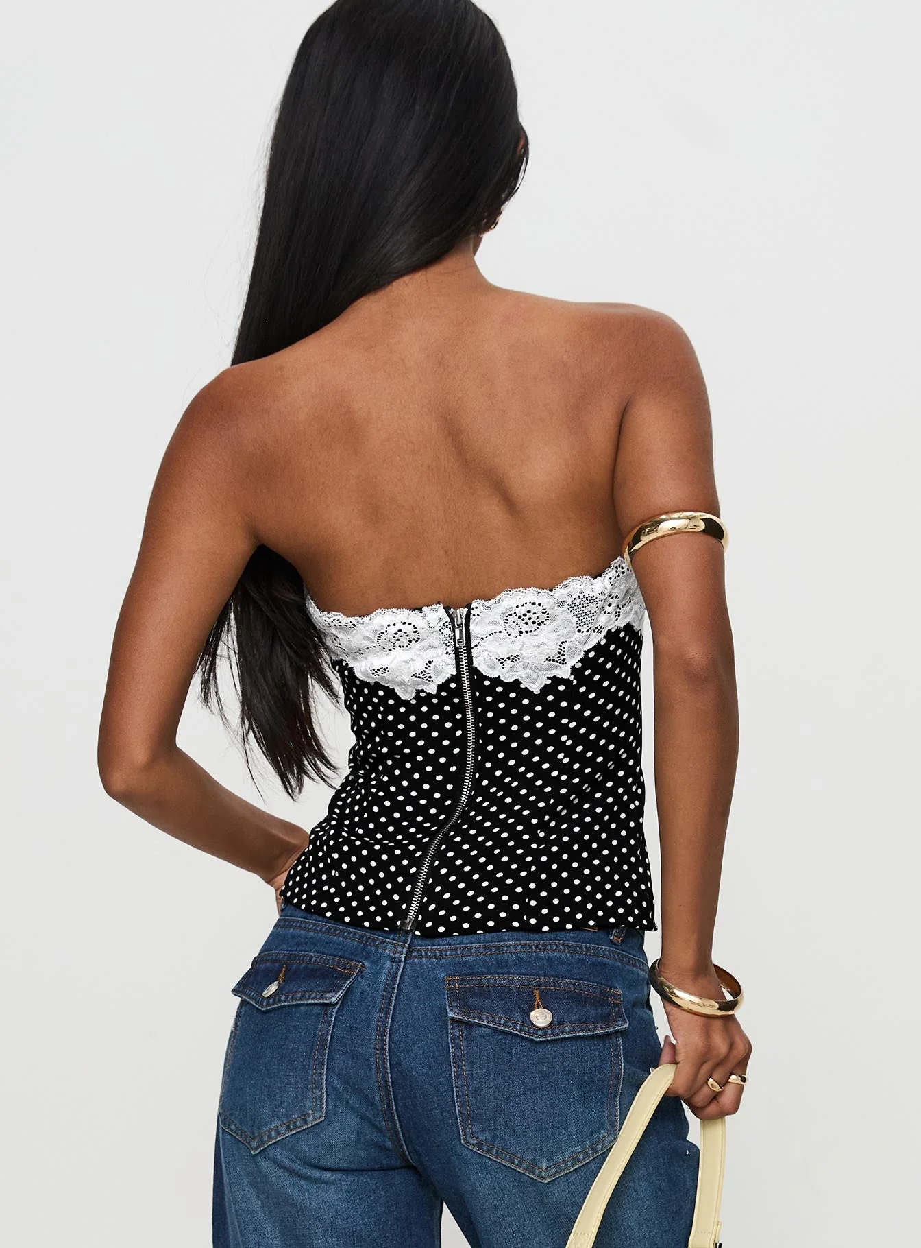 Ettore Lace Trim Strapless Top Black Polka - Image 5