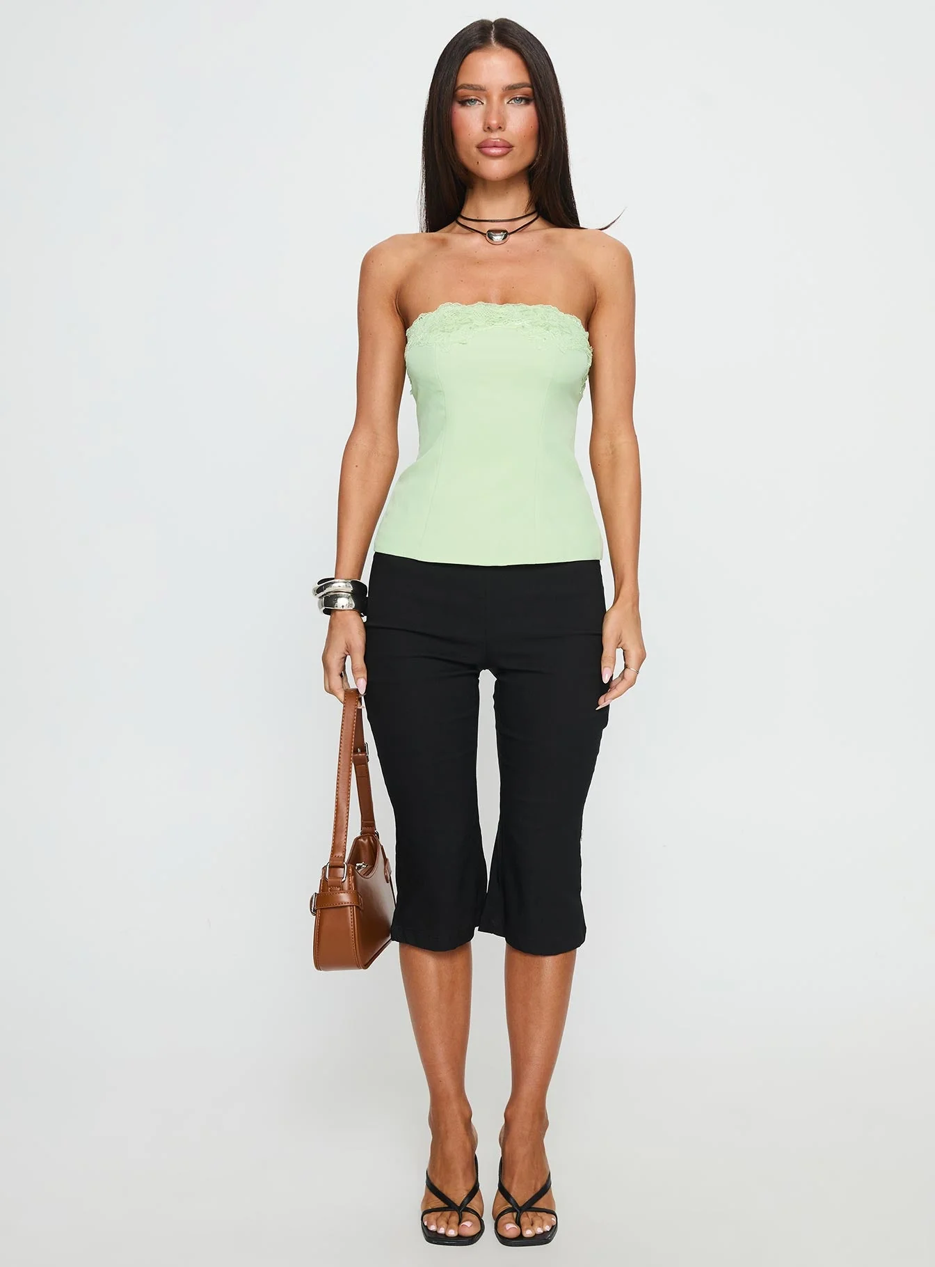 Ettore Lace Trim Strapless Top Sage - Image 6