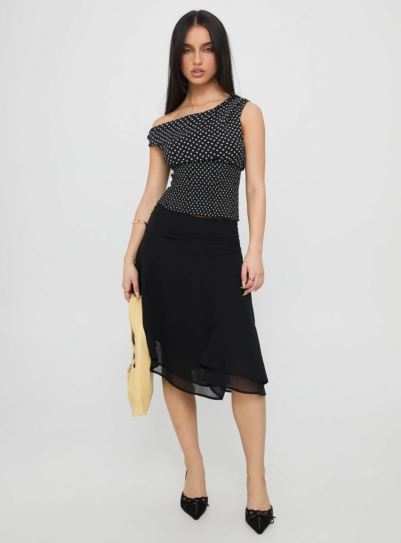Evanescence Asymmetrical Midi Skirt Black - Image 3