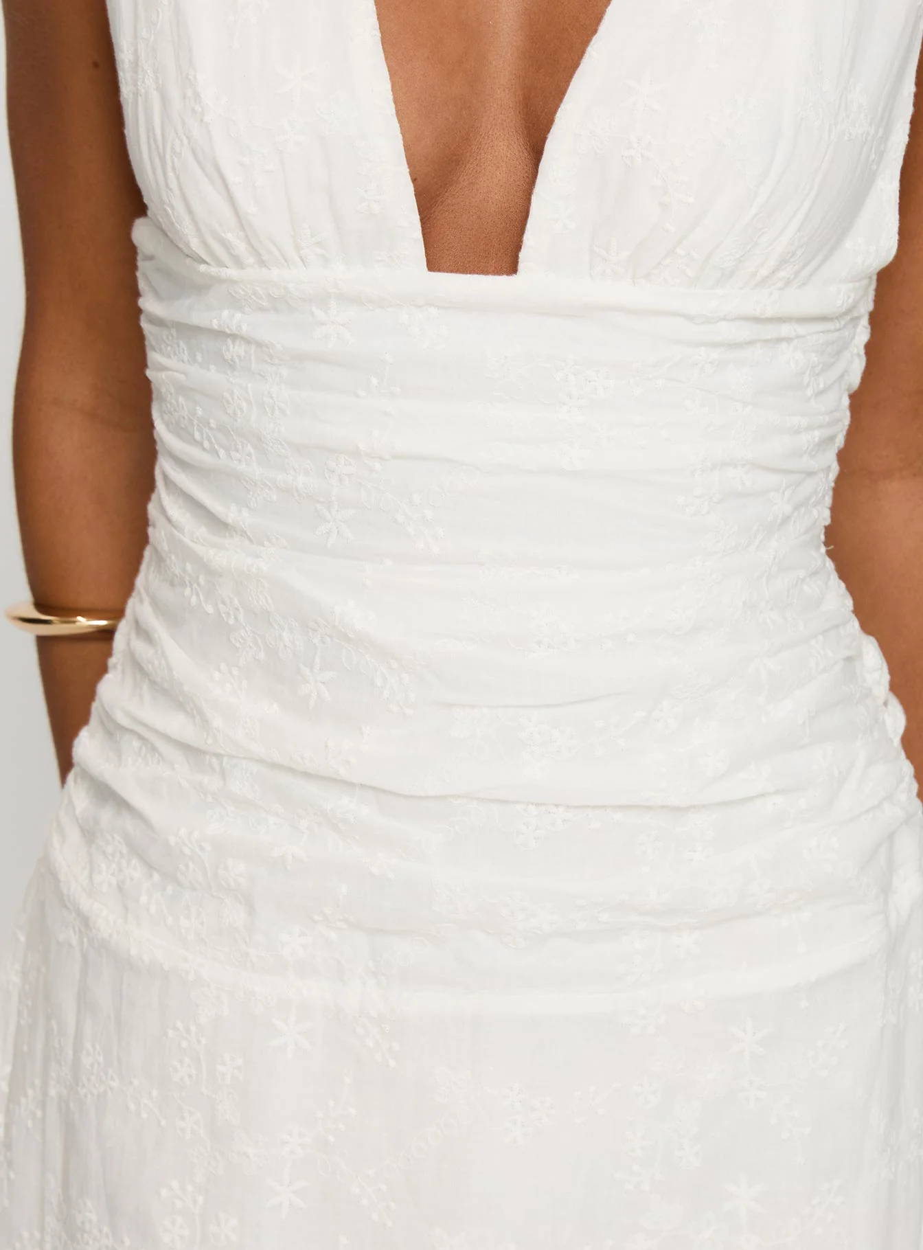 Everelle Ruched Embroidered Mini Dress White - Image 6
