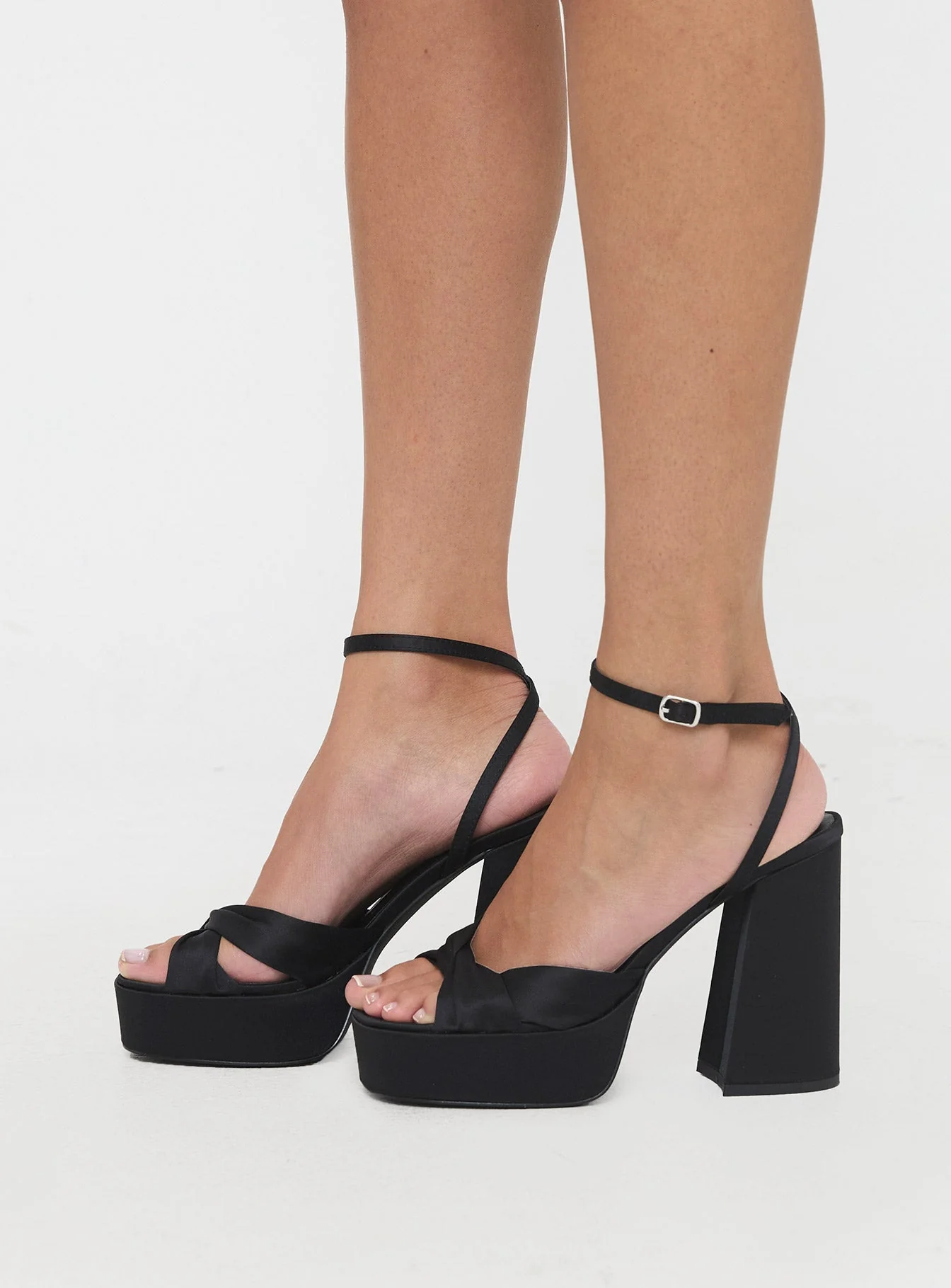 Everlasting Satin Platform Heels Black - Image 3