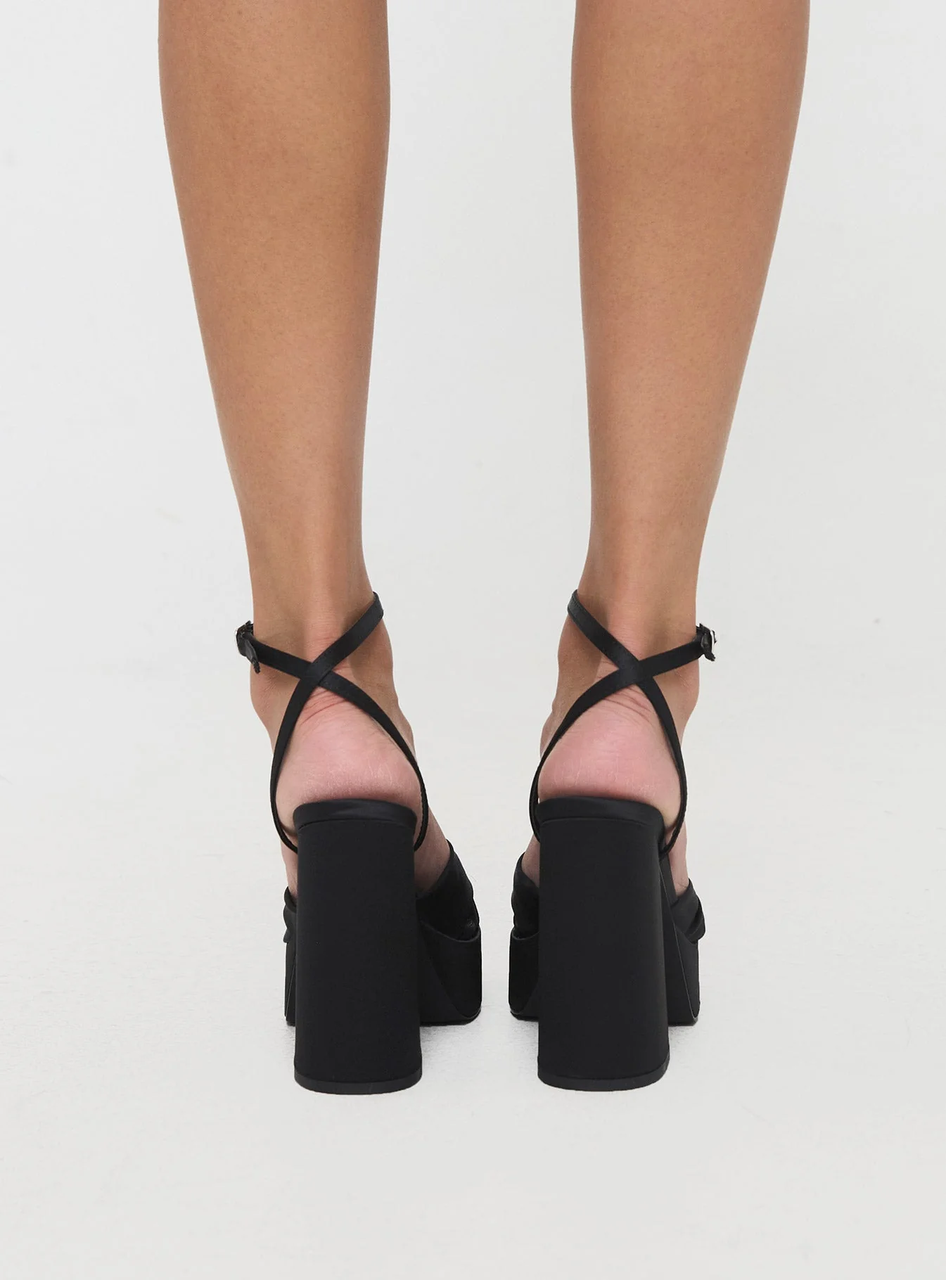 Everlasting Satin Platform Heels Black - Image 4