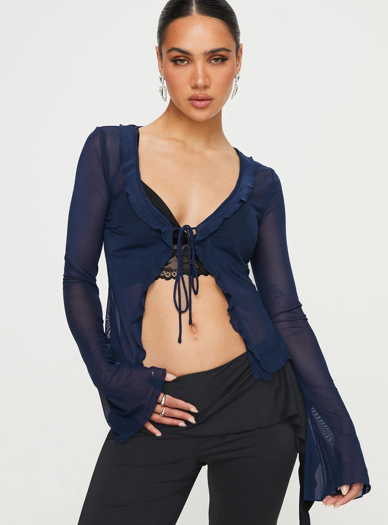Everly Long Sleeve Top Navy - Image 2