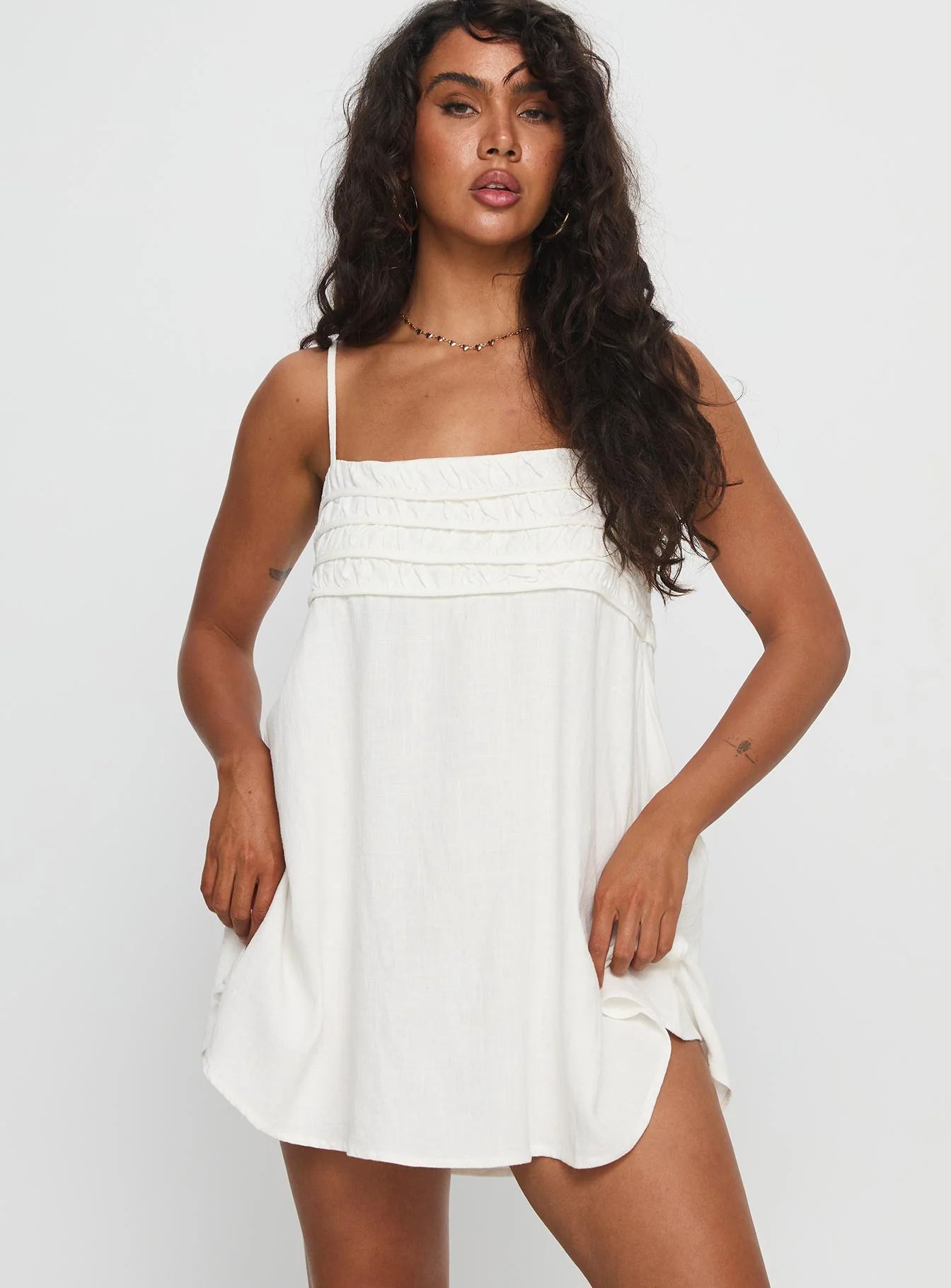 Every Breath Linen Shift Mini Dress White - Image 2