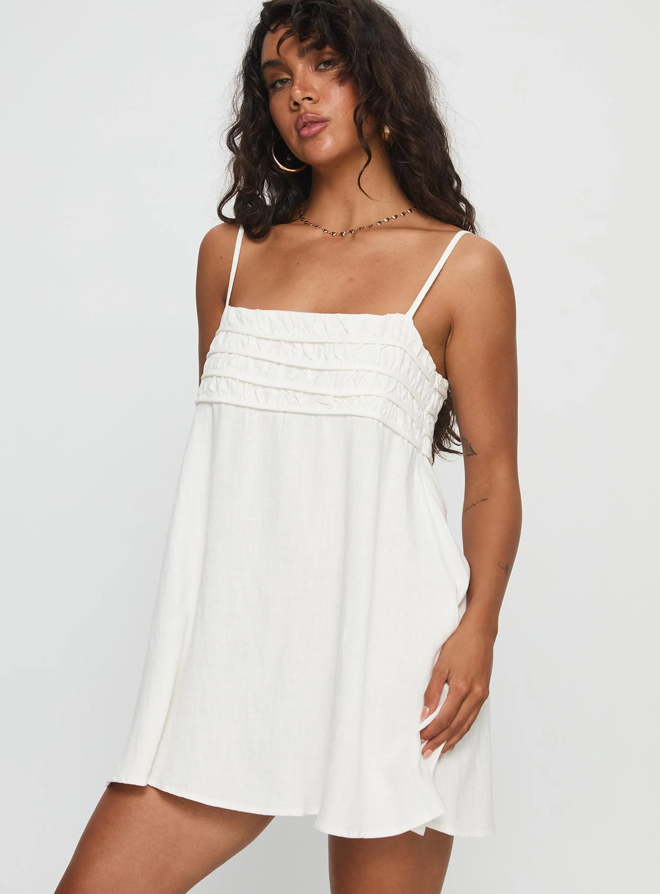 Every Breath Linen Shift Mini Dress White - Image 4