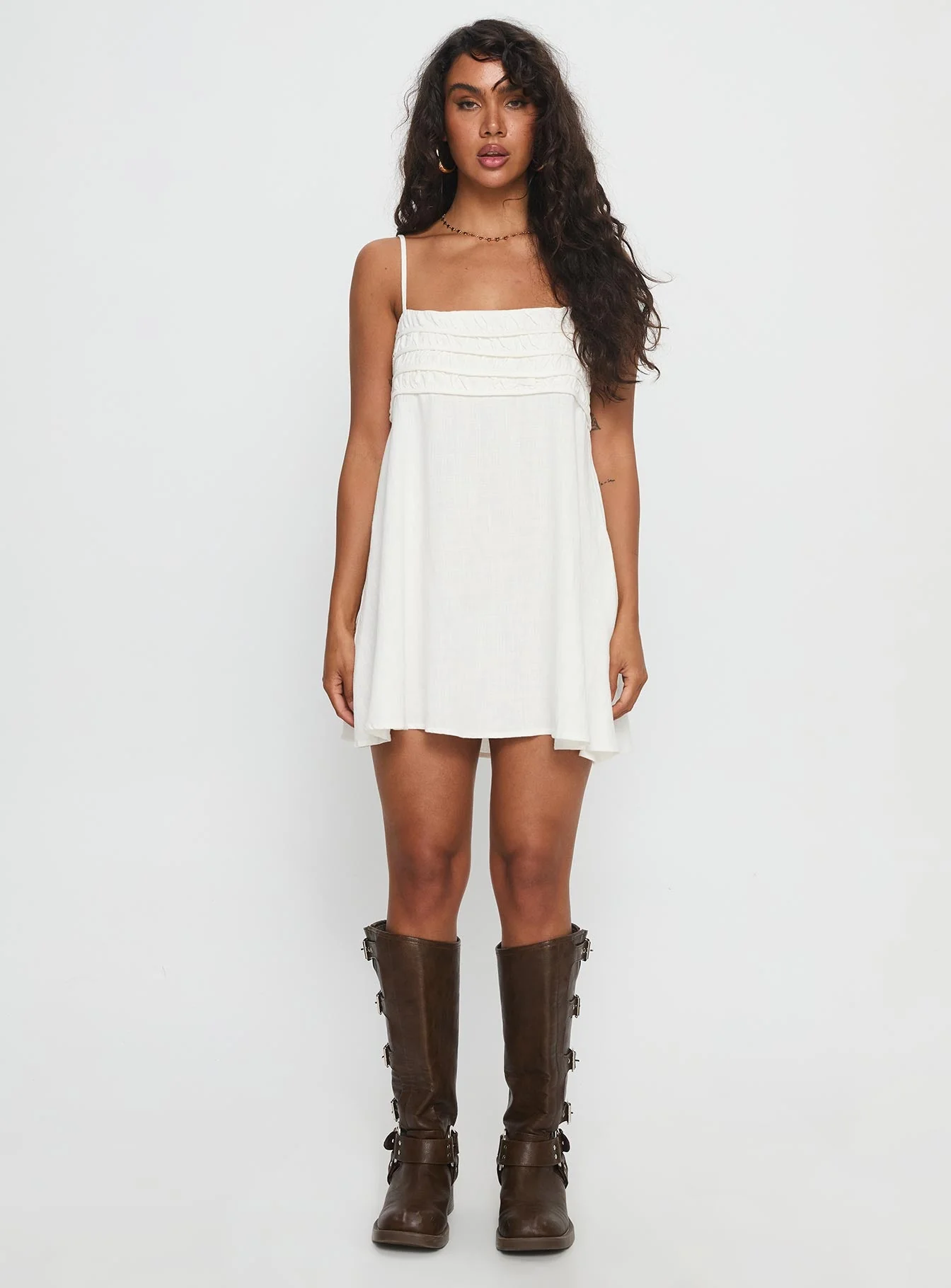 Every Breath Linen Shift Mini Dress White - Image 7