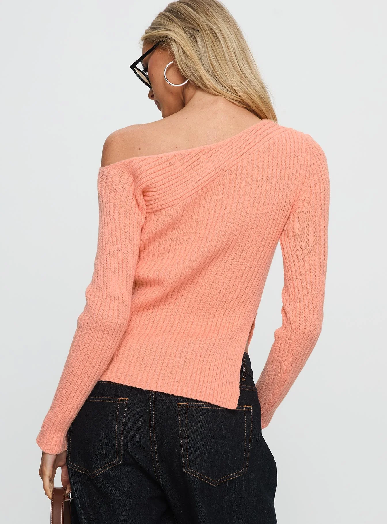 Exquisite Off Shoulder Knit Sweater Orange - Image 4