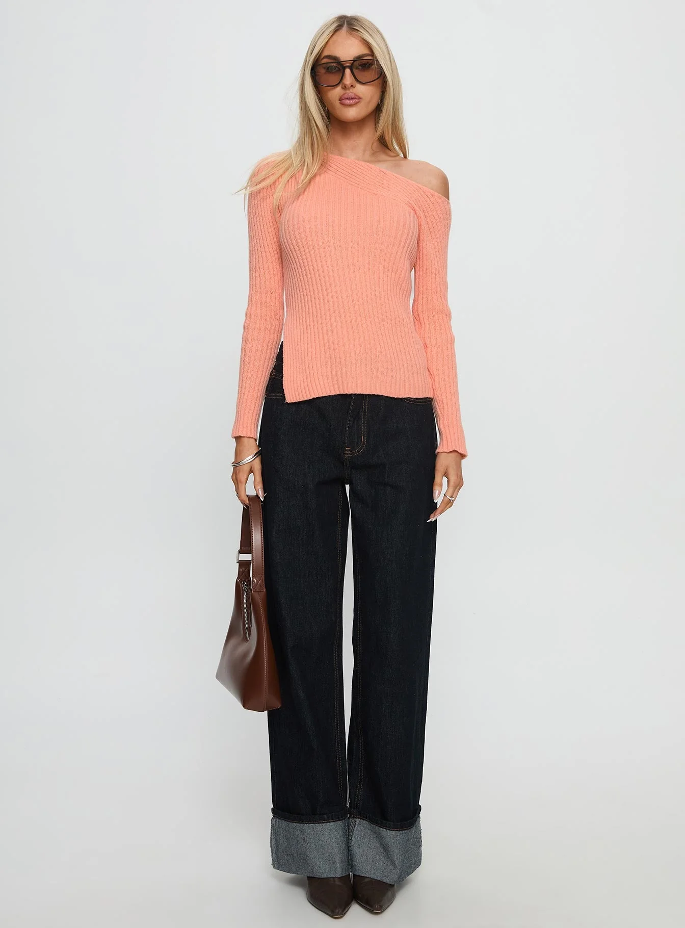 Exquisite Off Shoulder Knit Sweater Orange - Image 6