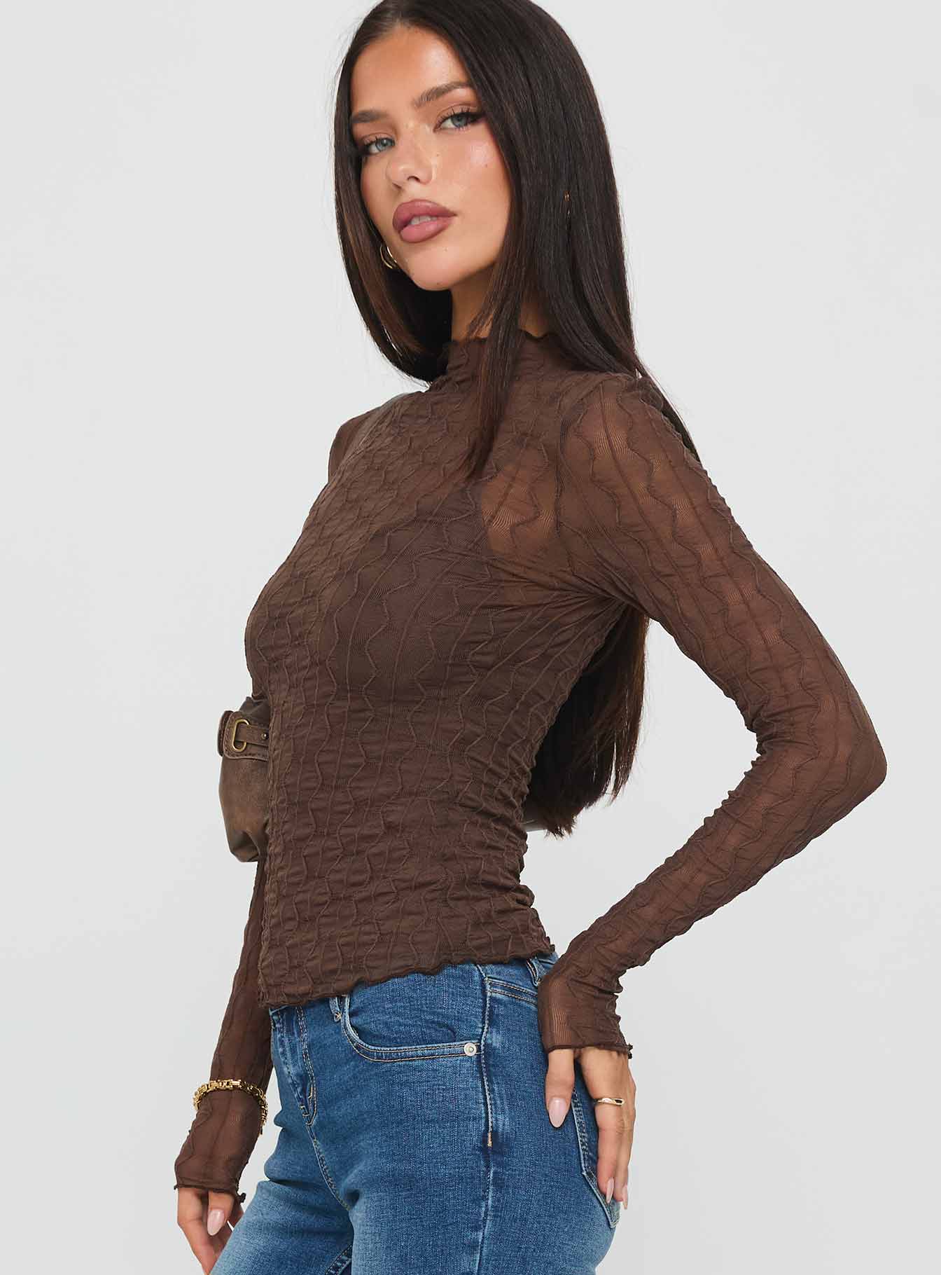 Fabiana Layered Long Sleeve Top Brown - Image 4