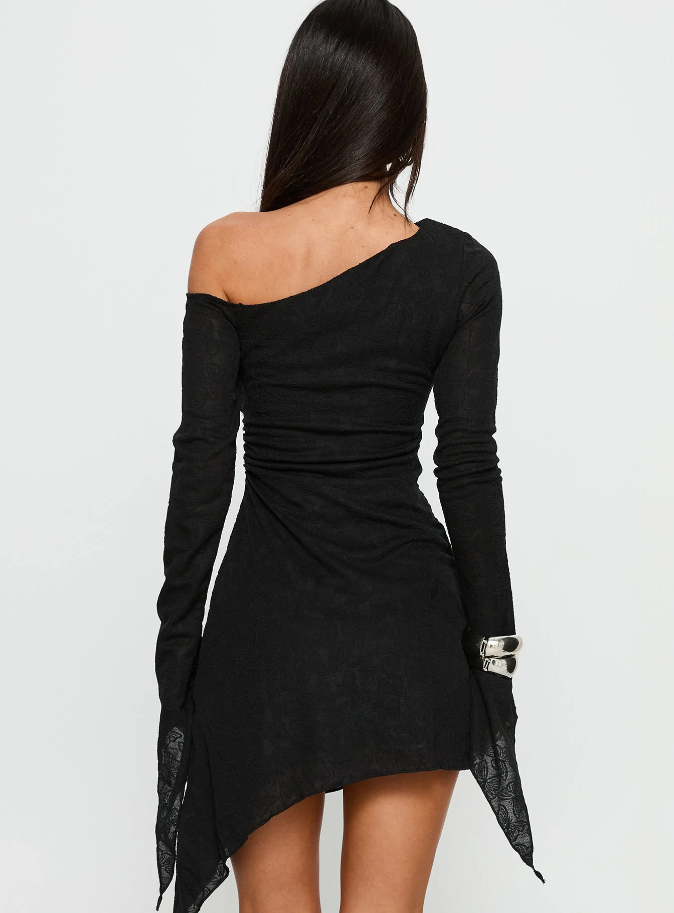 Face Card Long Sleeve Lace Mini Dress Black - Image 5