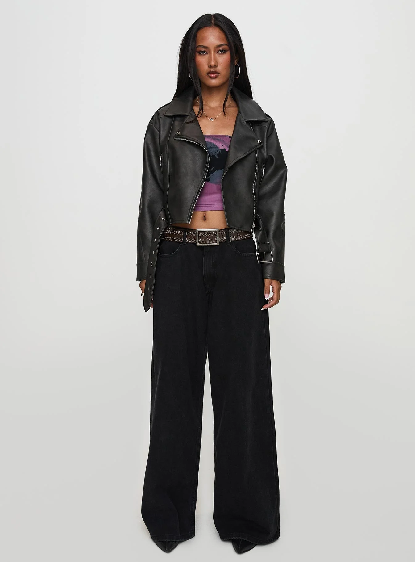 Face The Wind Faux Leather Jacket Grey - Image 6