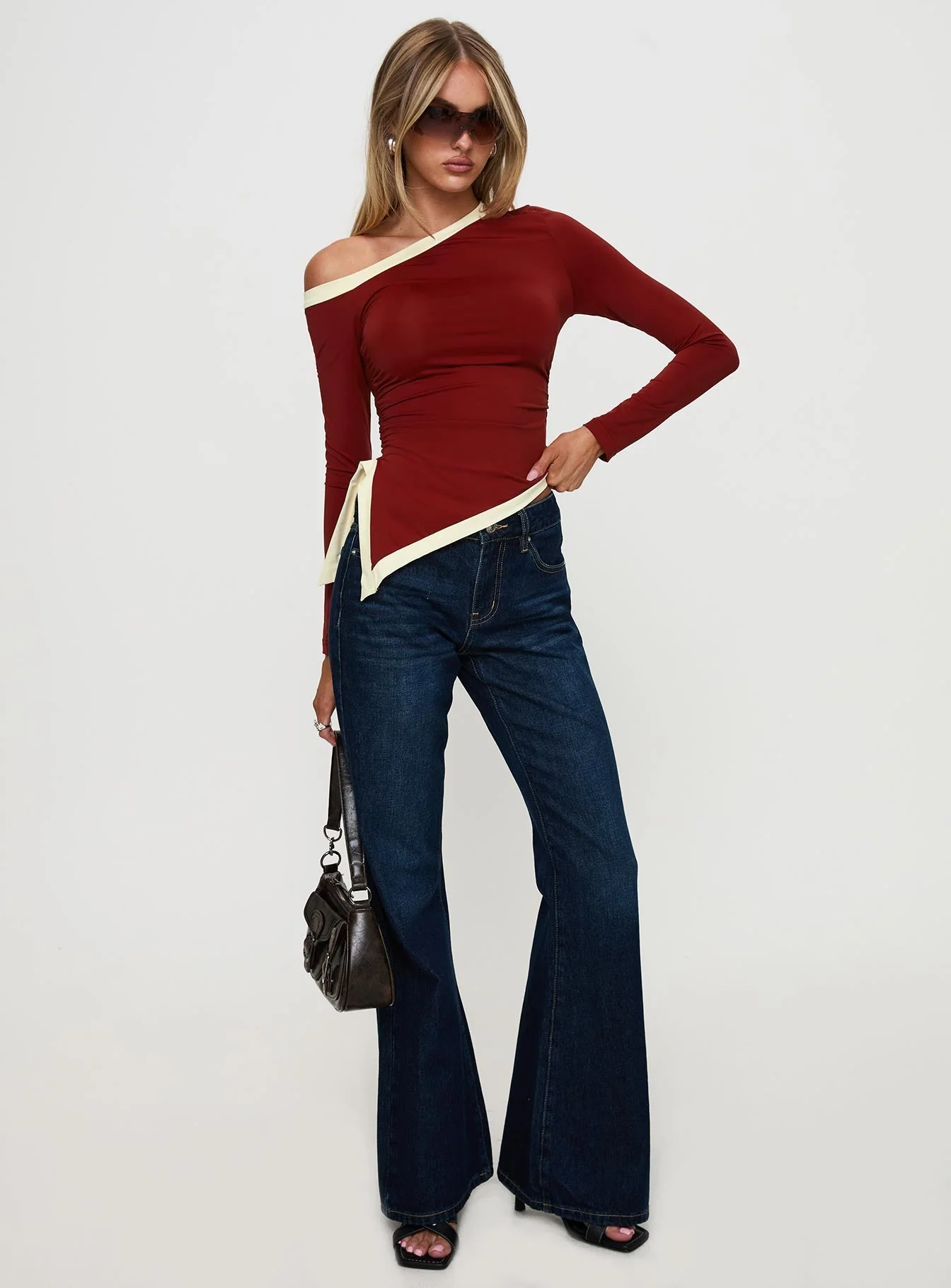 Fake Smile Long Sleeve Top Burgundy / Cream - Image 3