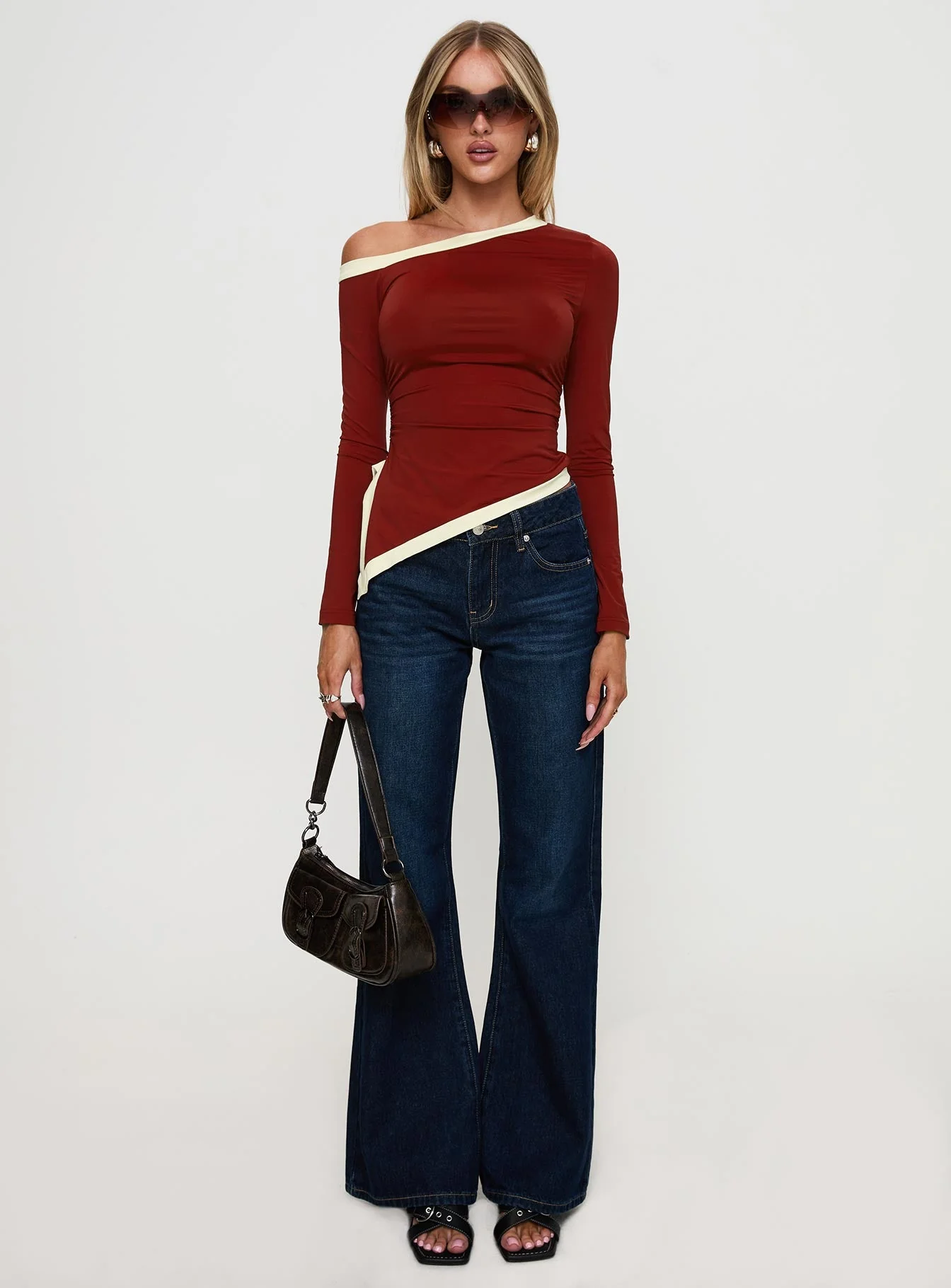 Fake Smile Long Sleeve Top Burgundy / Cream - Image 7