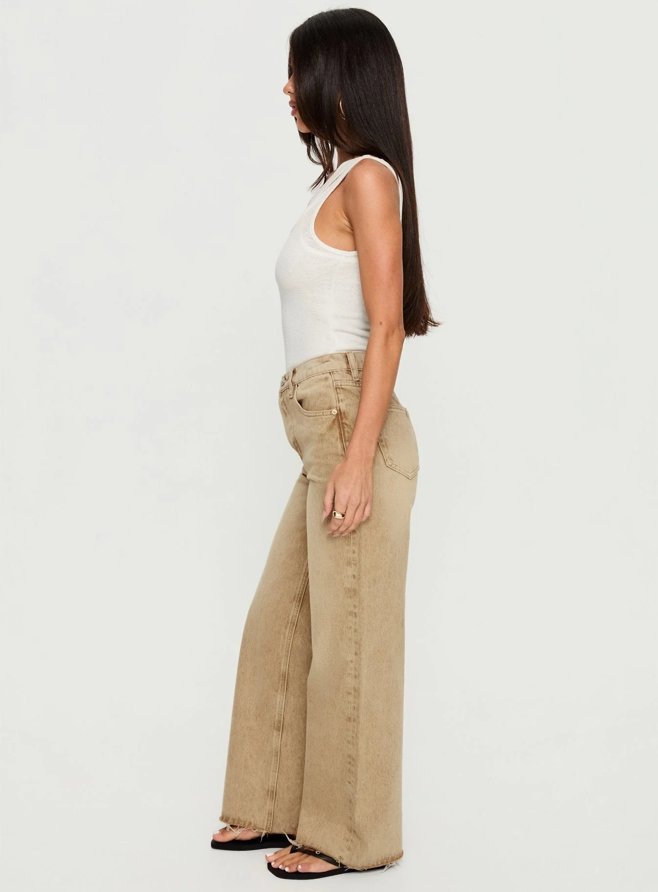 Fawcett High Rise Straight Leg Jeans Tan - Image 4
