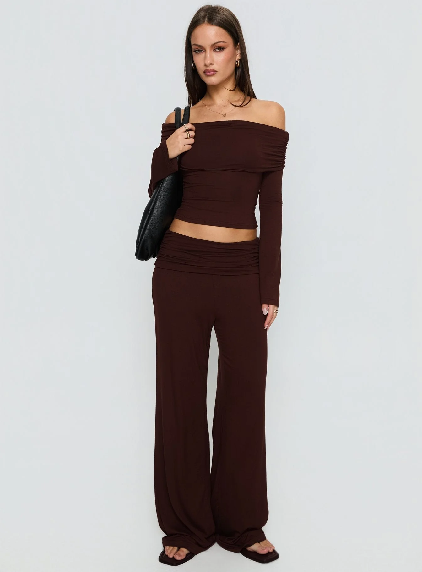 Fawne Ruched Folded Pants Brown - Image 3