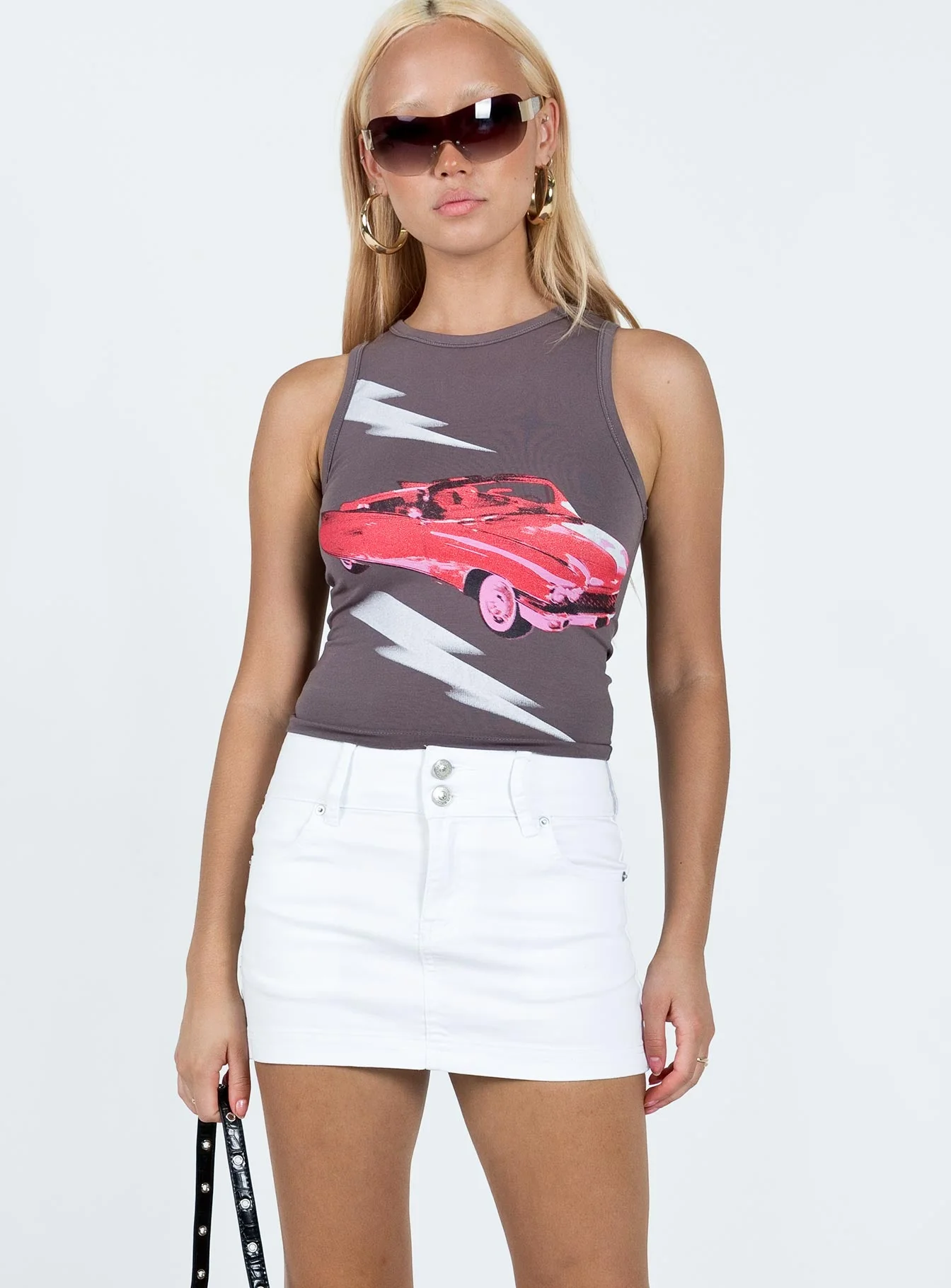 Faya Low Rise Denim Mini Skirt White - Image 2