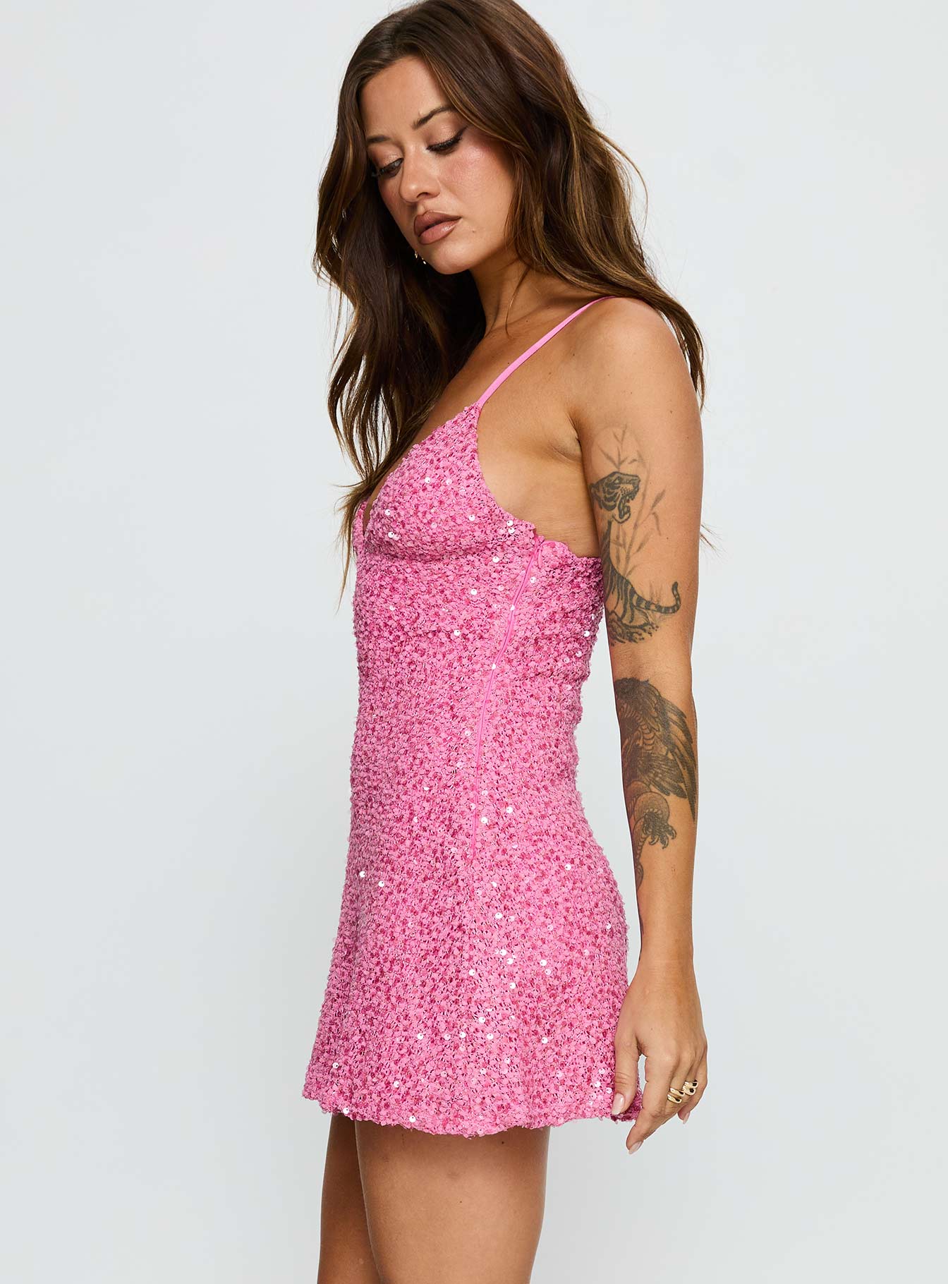 Feel The Vibrations Sequin Mini Dress Hot Pink - Image 4