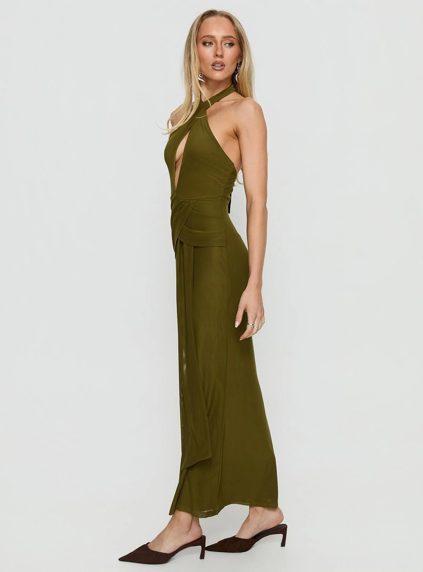Feliza Keyhole Halter Maxi Dress Olive - Image 4