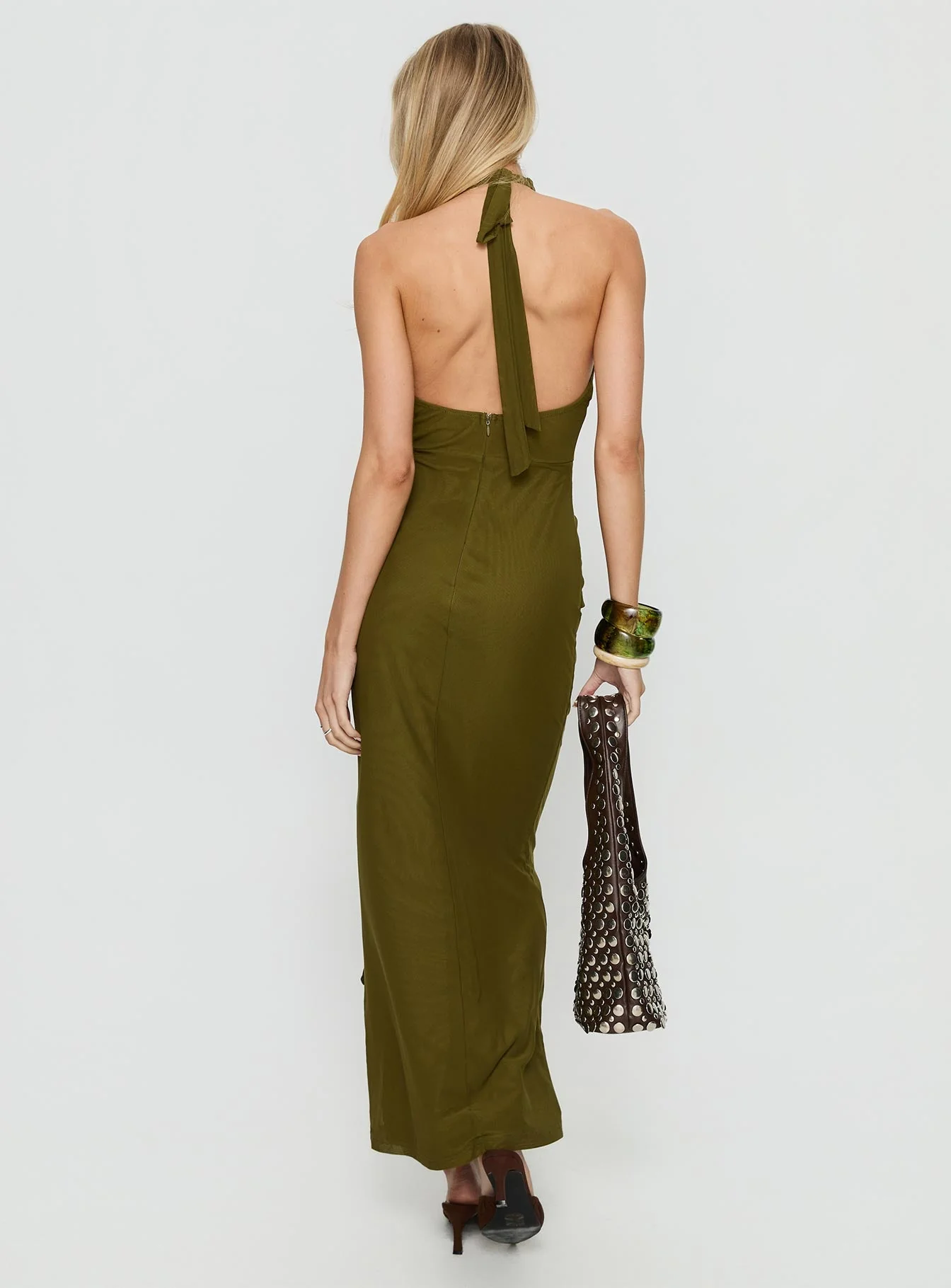 Feliza Keyhole Halter Maxi Dress Olive - Image 5