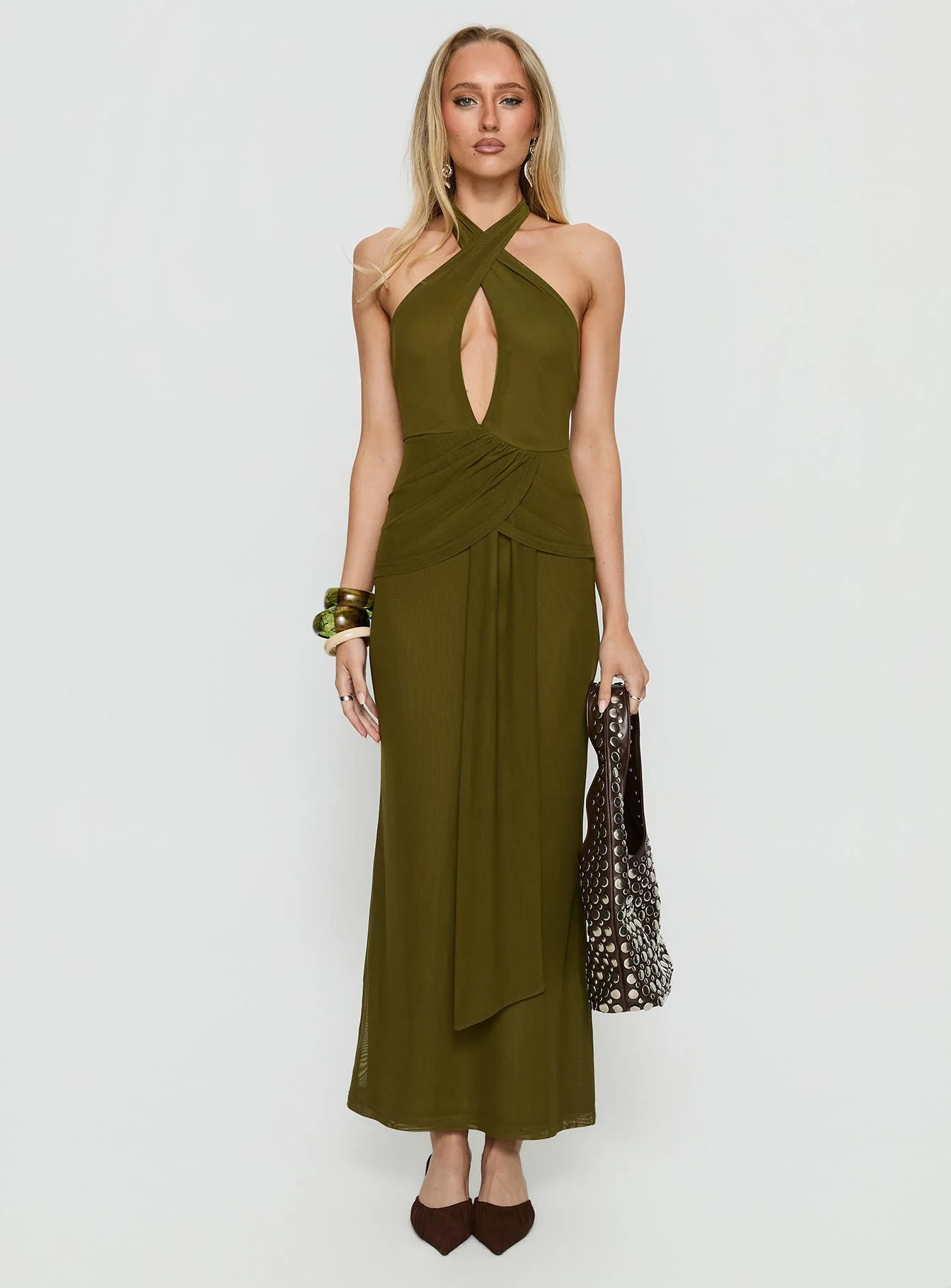 Feliza Keyhole Halter Maxi Dress Olive - Image 7