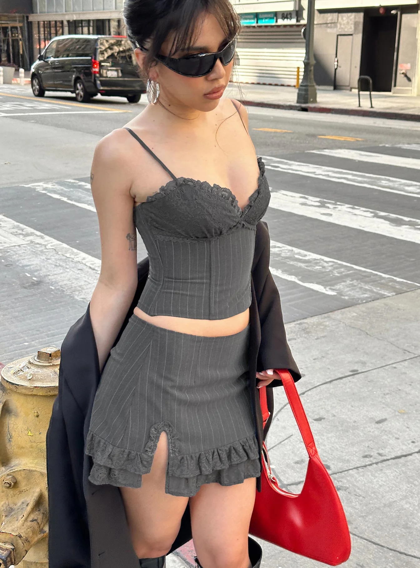 Ferran Mini Skirt Grey Pinstripe - Image 7