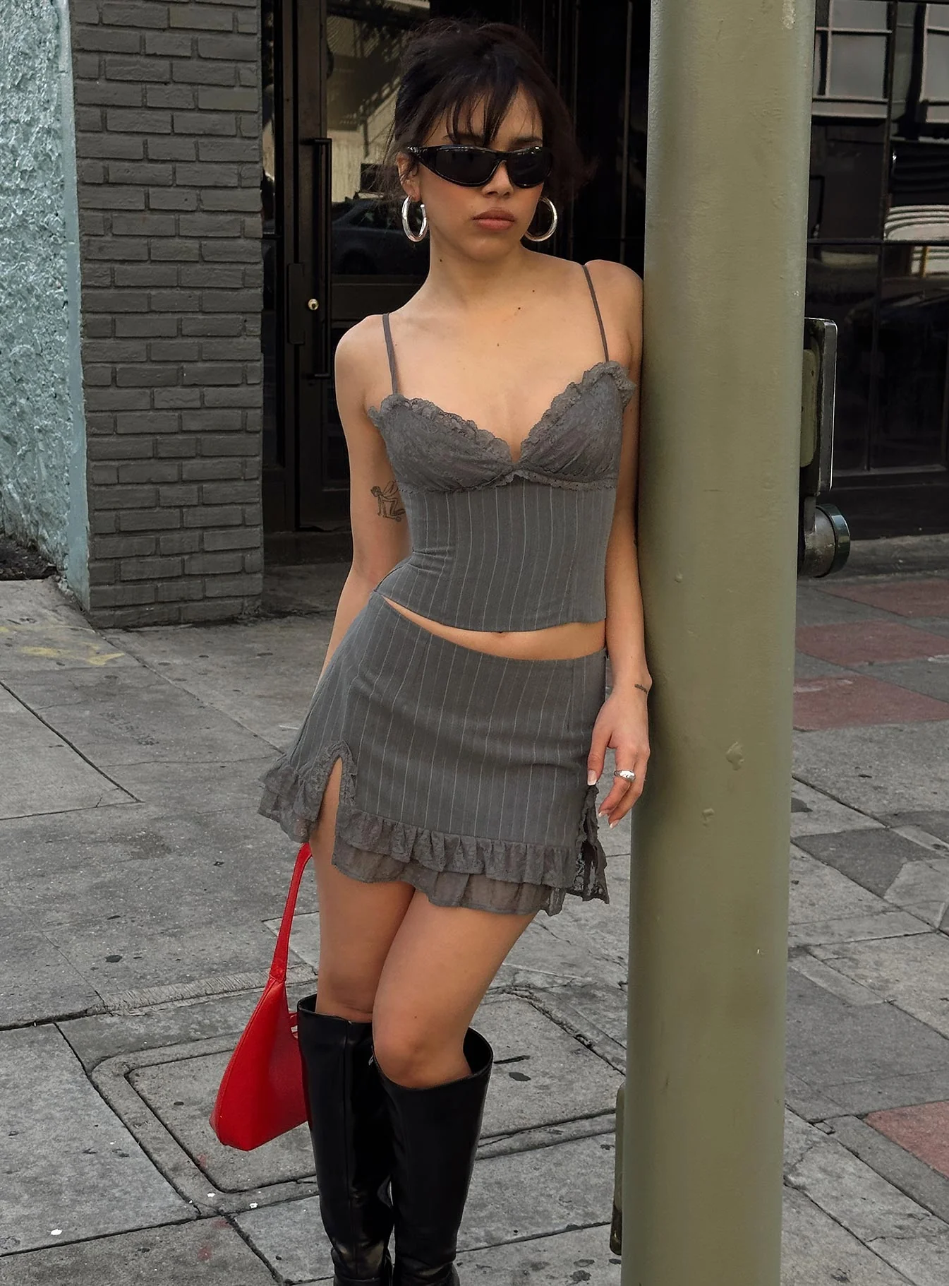 Ferran Mini Skirt Grey Pinstripe - Image 8