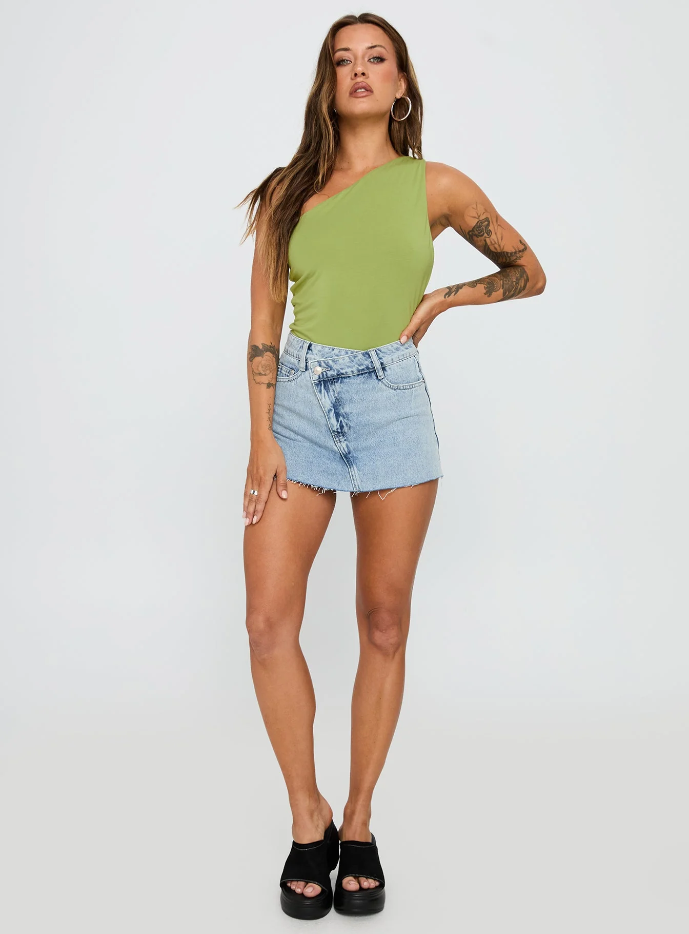 Ferrera One Shoulder Bodysuit Green - Image 2