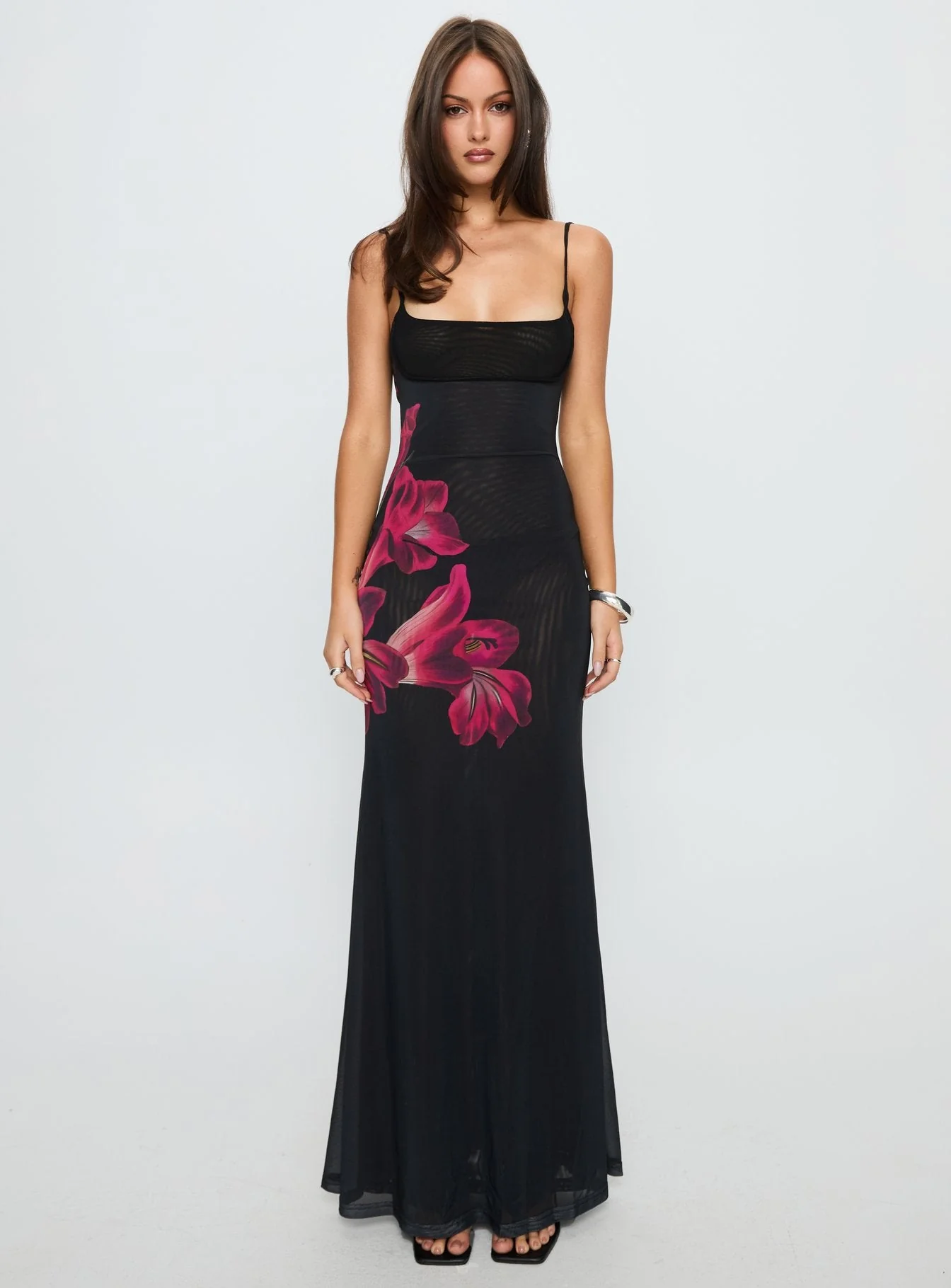 Fiadora Mesh Maxi Dress Black Floral - Image 7