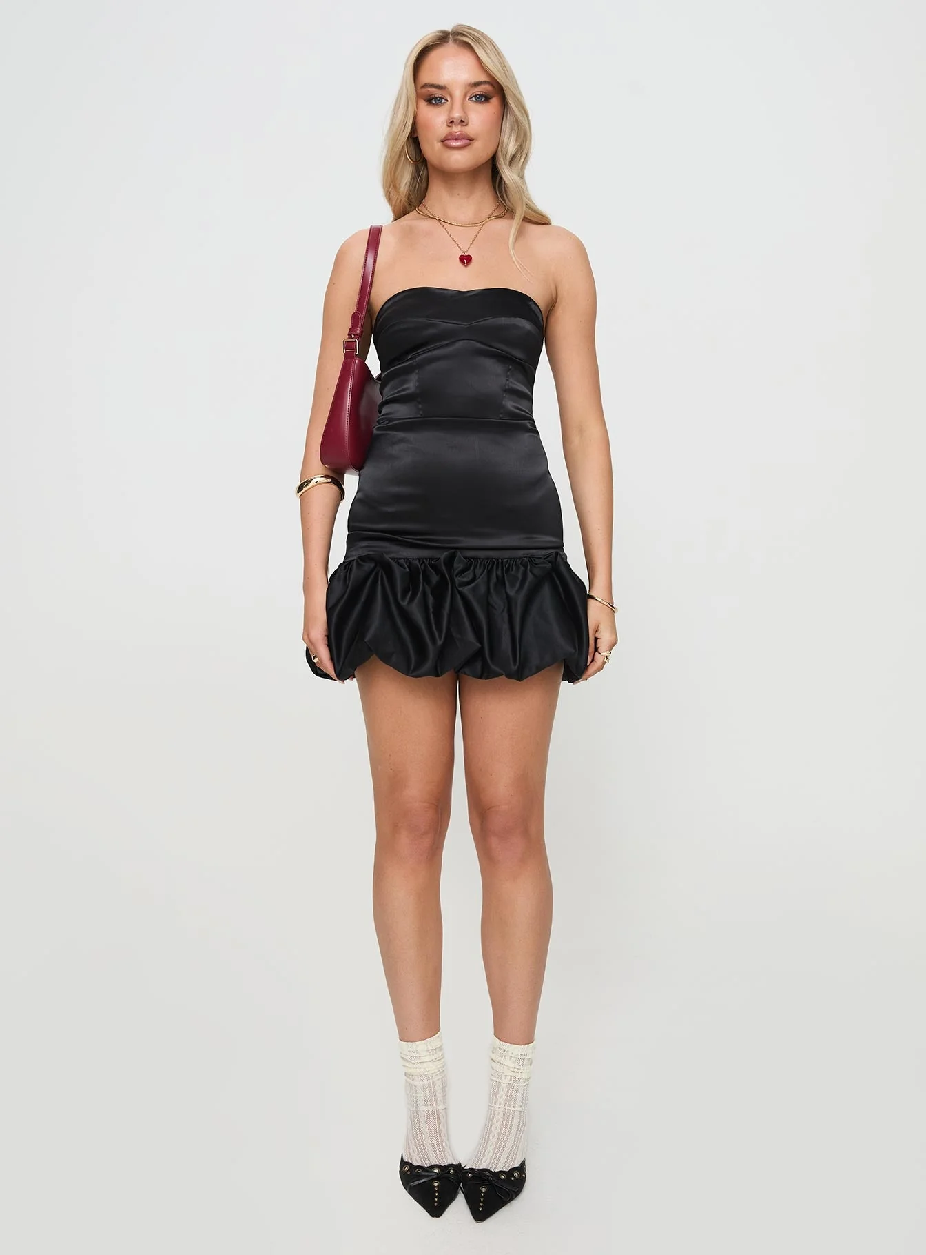 Fideo Strapless Bubble Hem Mini Dress Black - Image 7