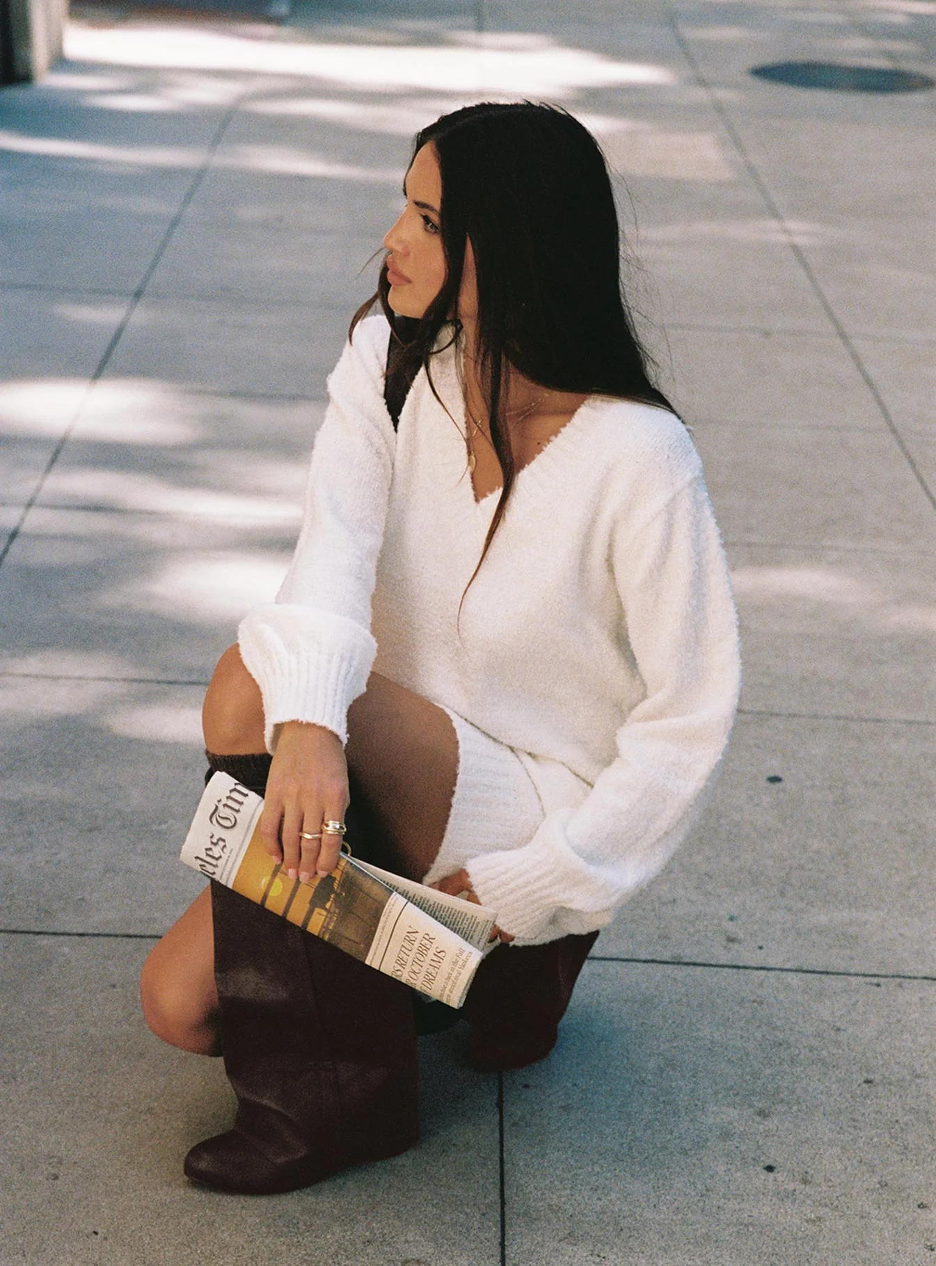 Fine Line Long Sleeve Knit Mini Dress White - Image 2