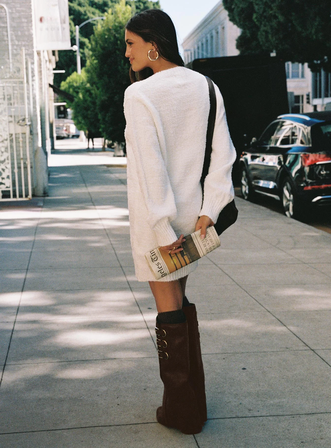Fine Line Long Sleeve Knit Mini Dress White - Image 4