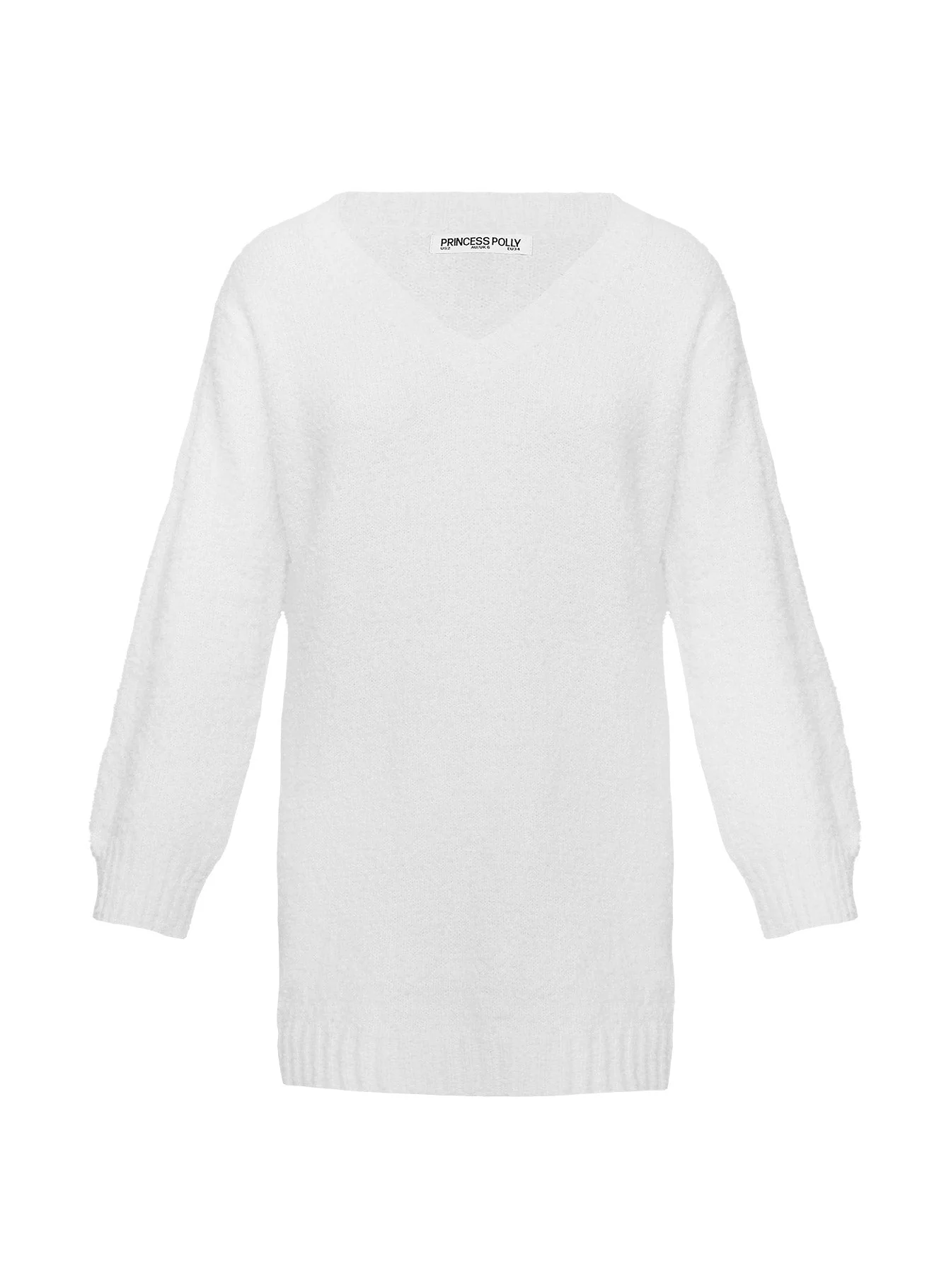 Fine Line Long Sleeve Knit Mini Dress White - Image 5