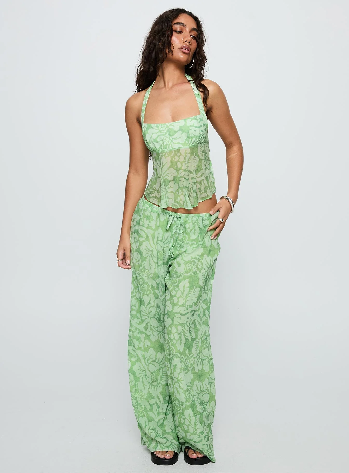 Finesse Halter Top Green Floral - Image 3