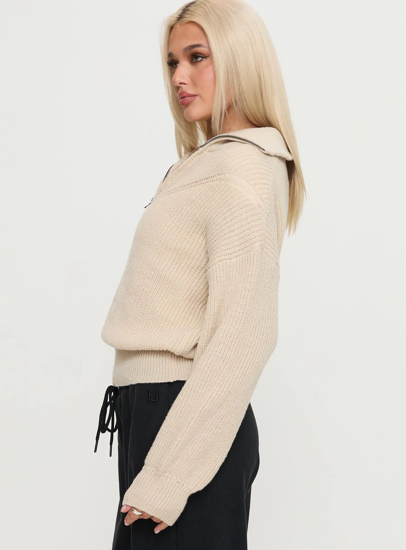 Fireheart Zip Through Knit Sweater Beige - Image 3