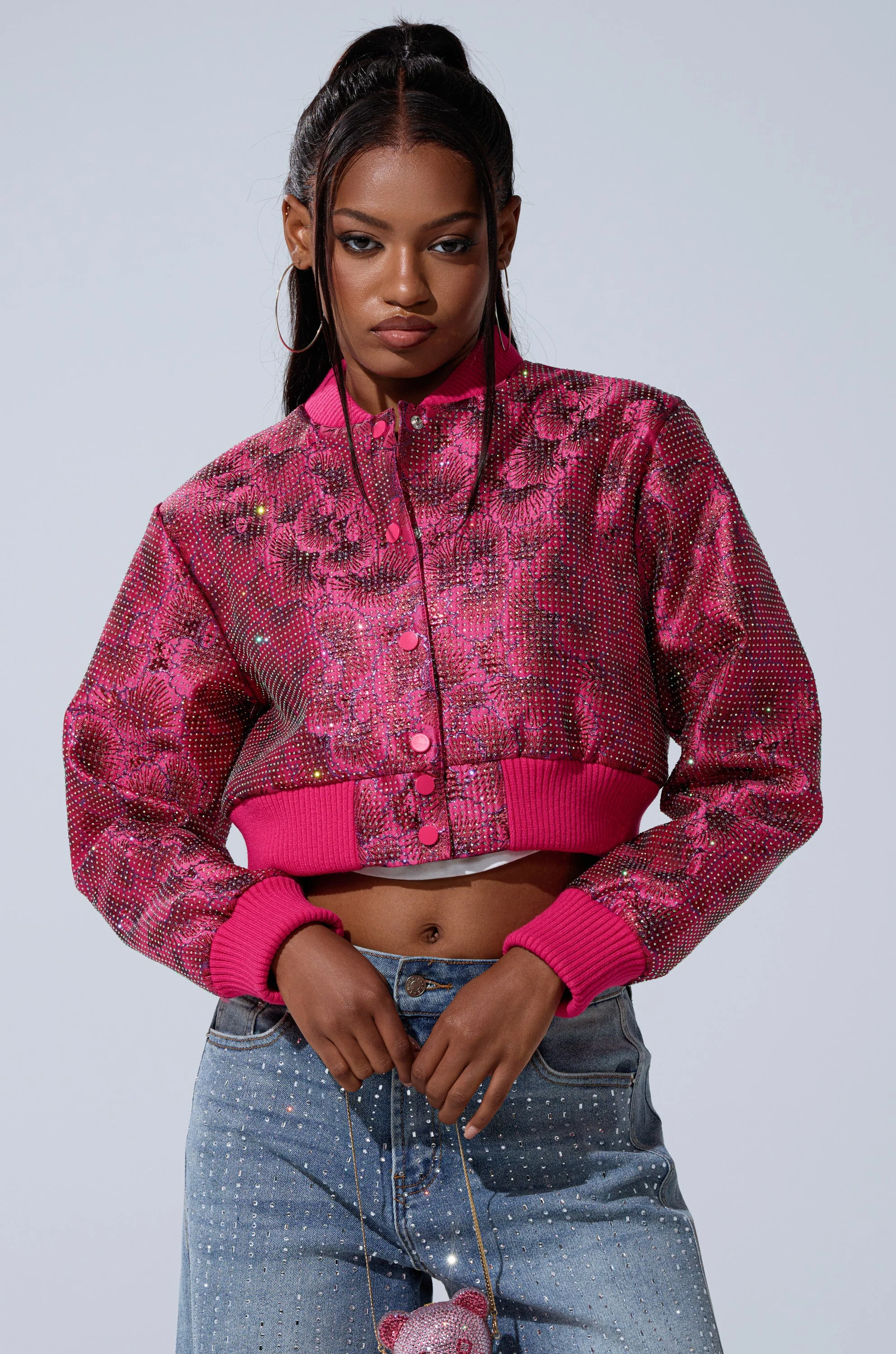 FLEUR RHINESTONE BROCADE BOMBER - Image 5