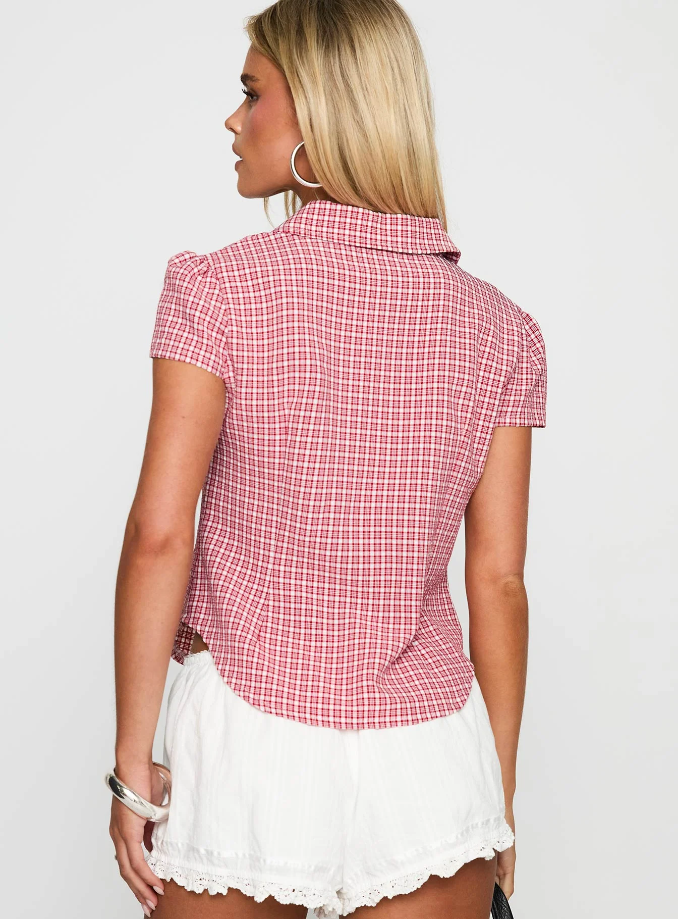 Float Away Button Up Top Red Check - Image 5