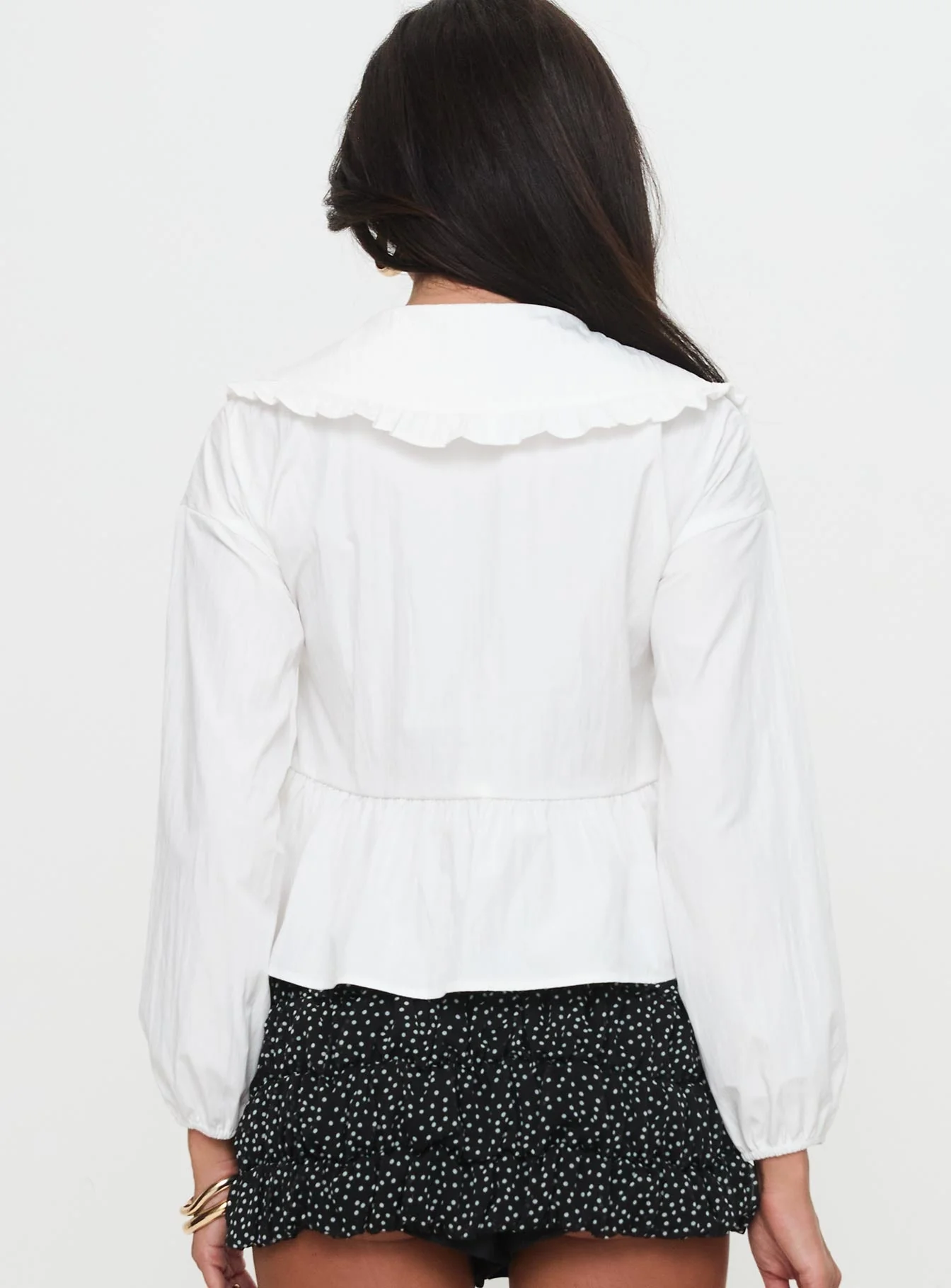 Floating Along Collared Long Sleeve Top White - Image 5